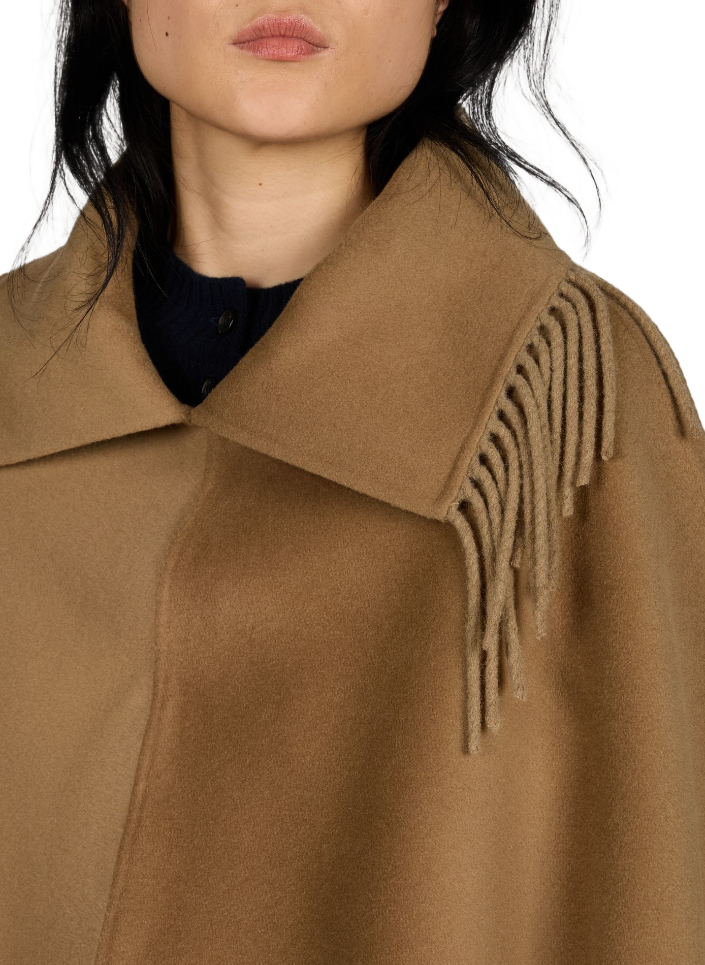 Wool and cashmere fringed poncho ROHE FRAMES Brown