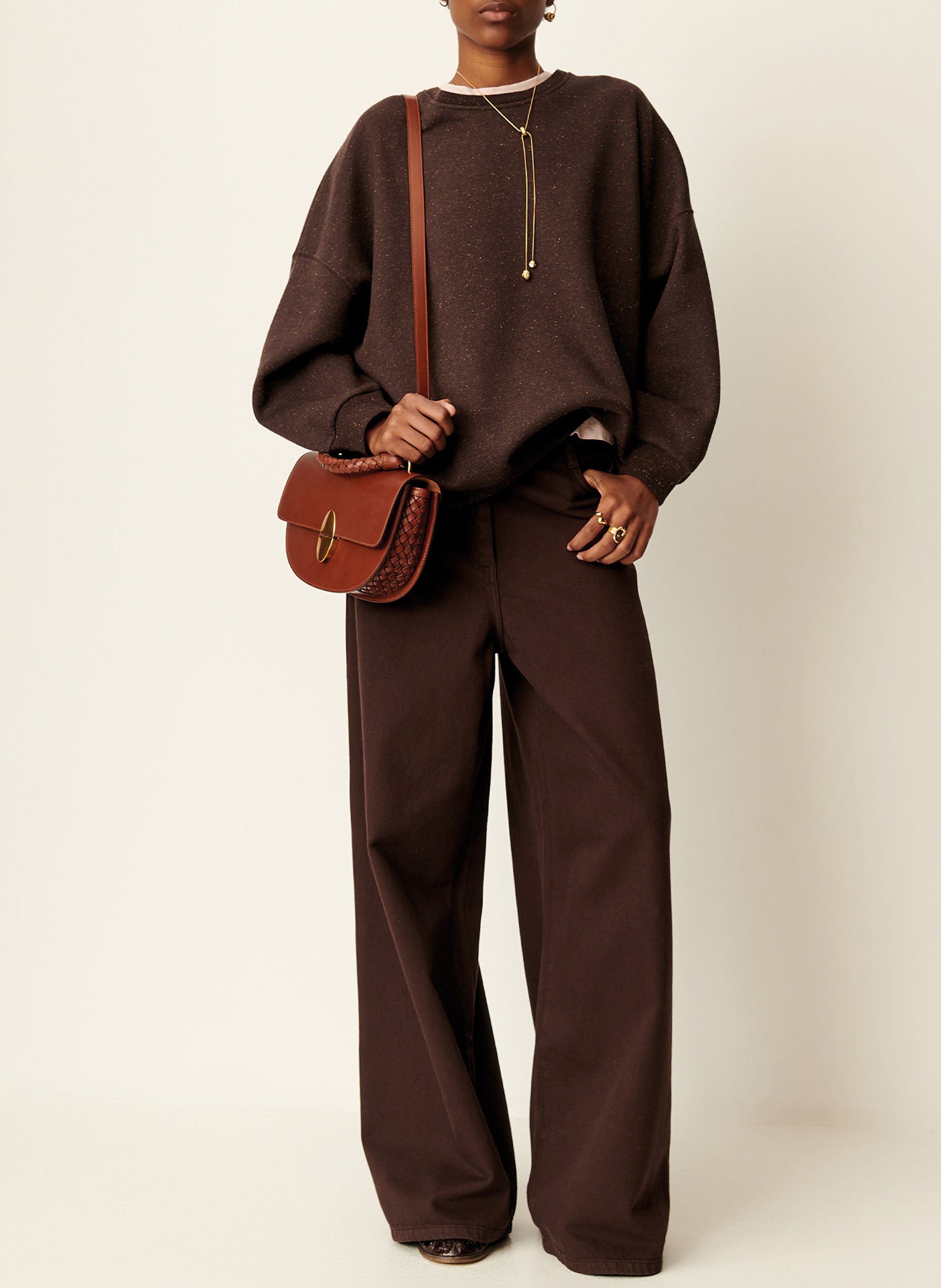 Sac bandoulière en cuir round tesoro SESSUN Marron