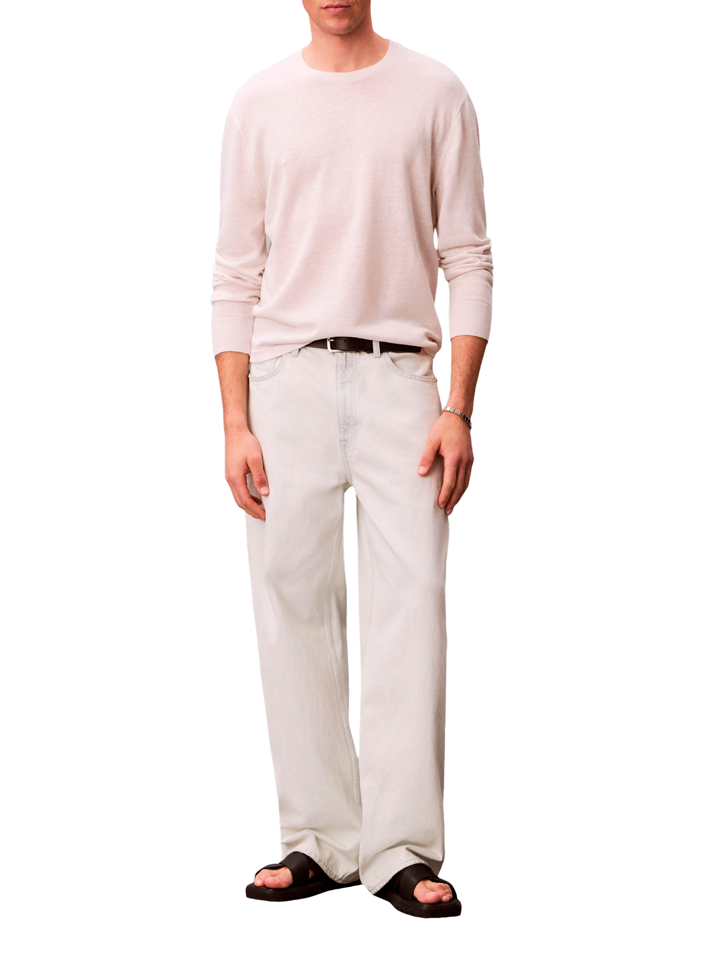 Gerader Rundhalsausschnitt-Pullover aus Leinenmischung CALVIN KLEIN Beige