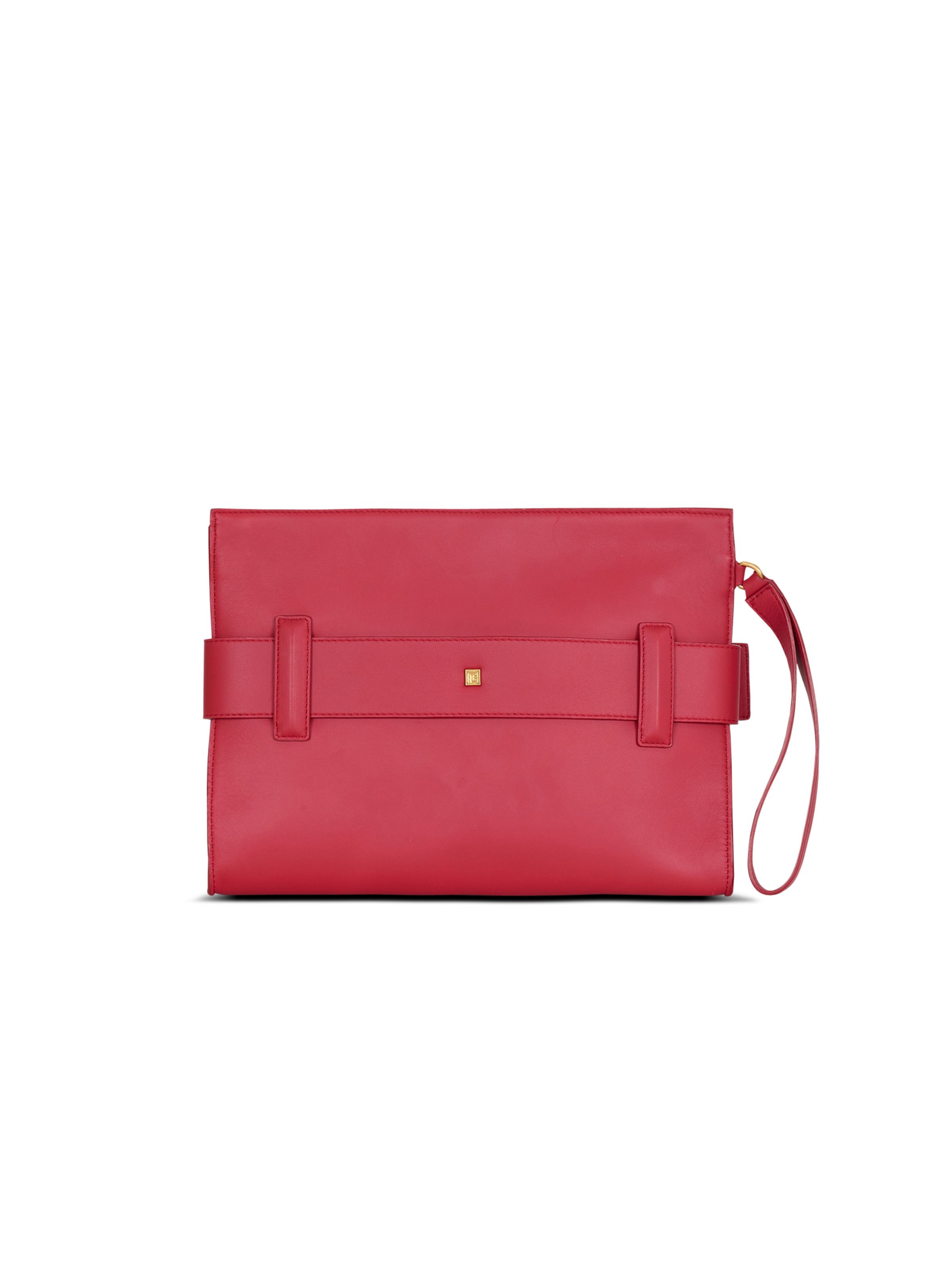 Pochette anthem en cuir lisse BALMAIN Rouge