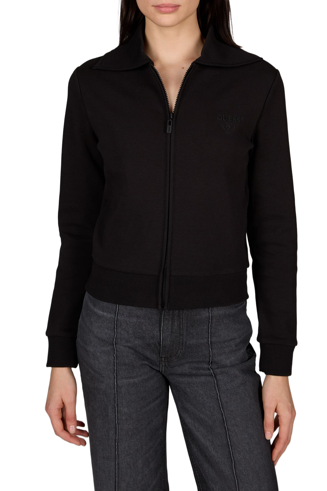 Cotton-blend zip-up sweatshirt GUESS Black