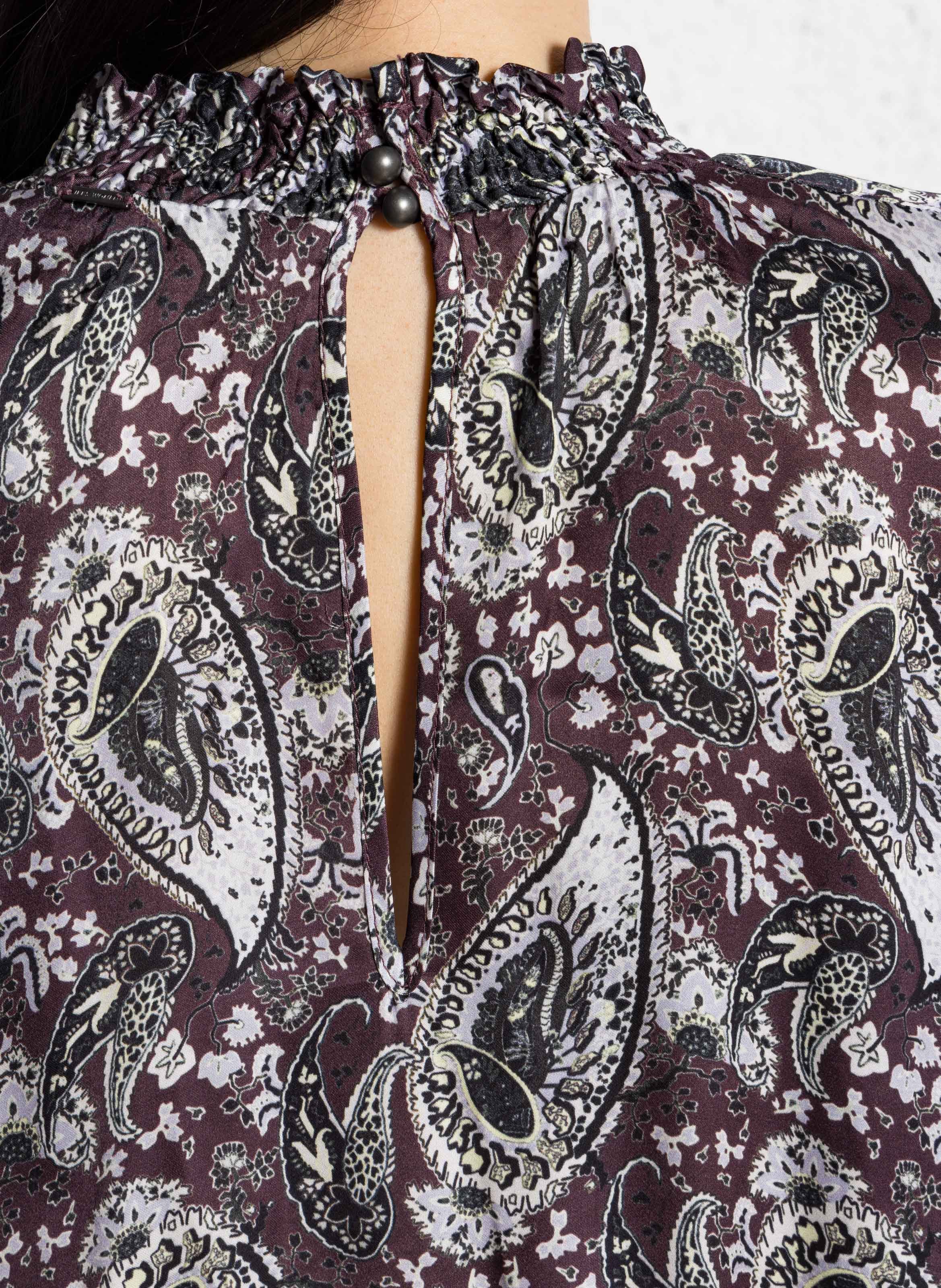 Robe courte col montant imprimée en satin IKKS Violet