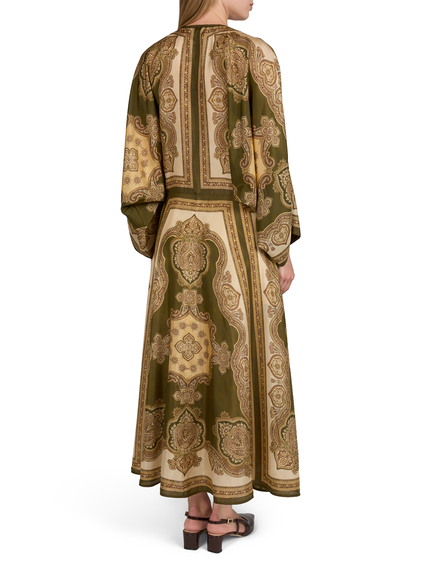 Langes, weit geschnittenes Maxikleid mit Kaschmir-Print aus Seide ZIMMERMANN Khaki