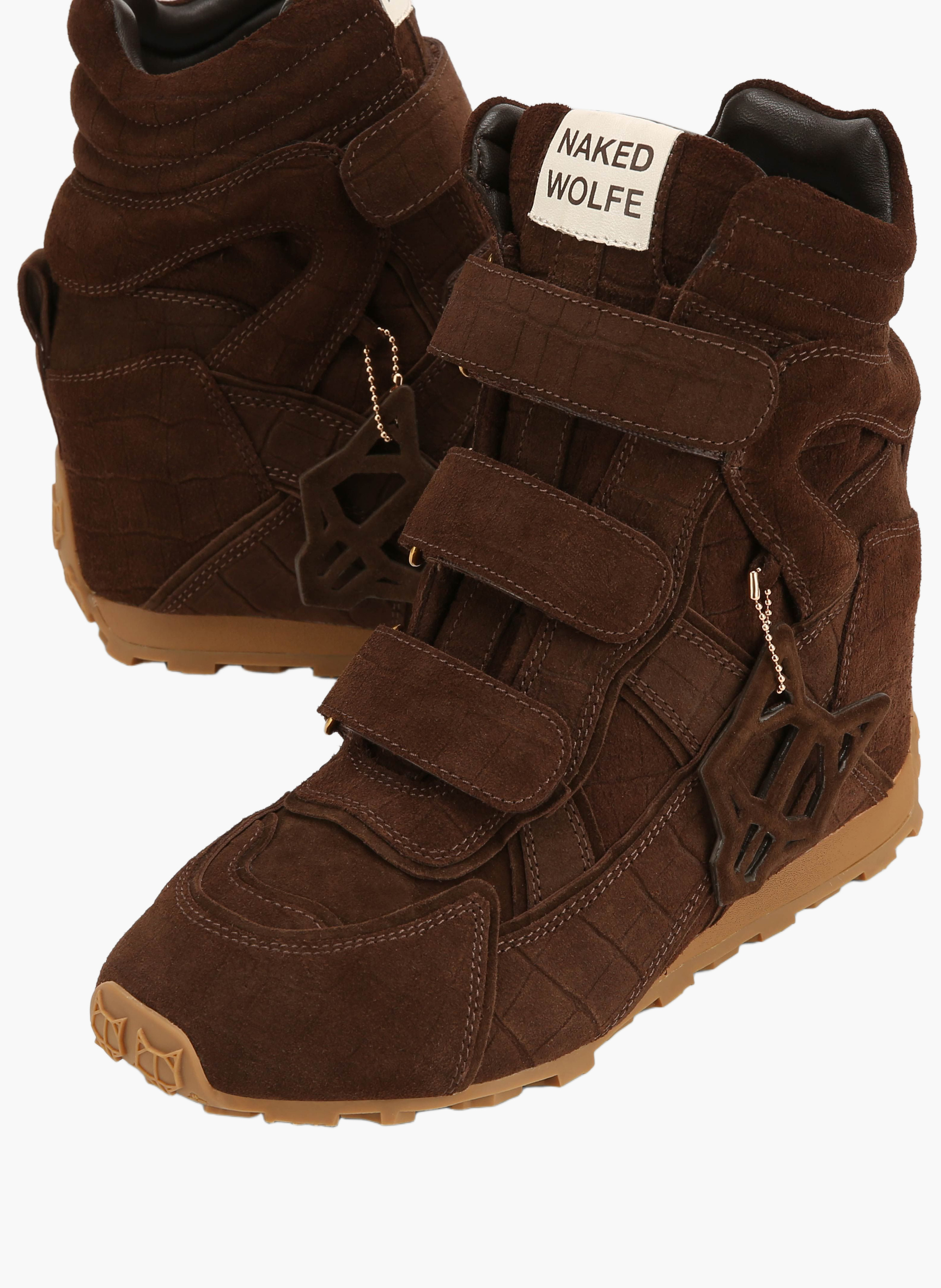 Element sneakers van suède met krokodillenprint NAKED WOLFE Bruin