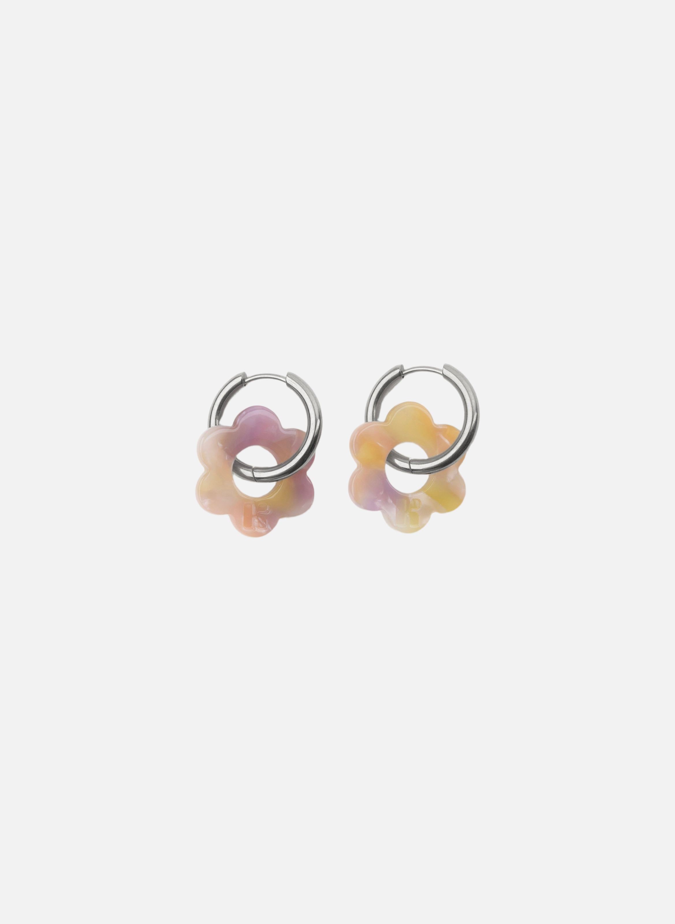 Boucles d'oreilles Baby Fleurette avec anneaux en acier inoxydable argenté  Rose orangé