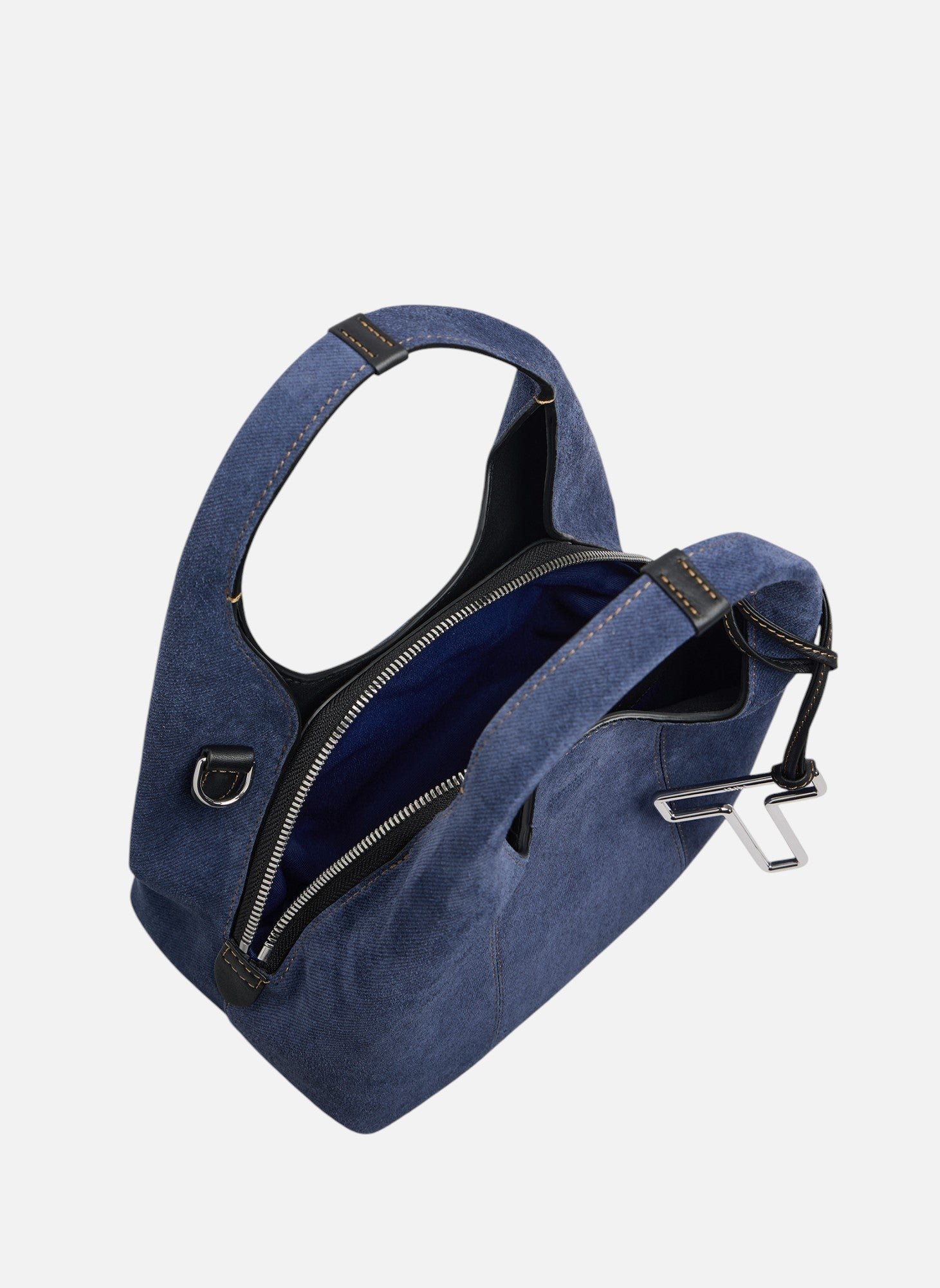 Petit sac à main juliette en cuir suède effet denim LE TANNEUR Noir