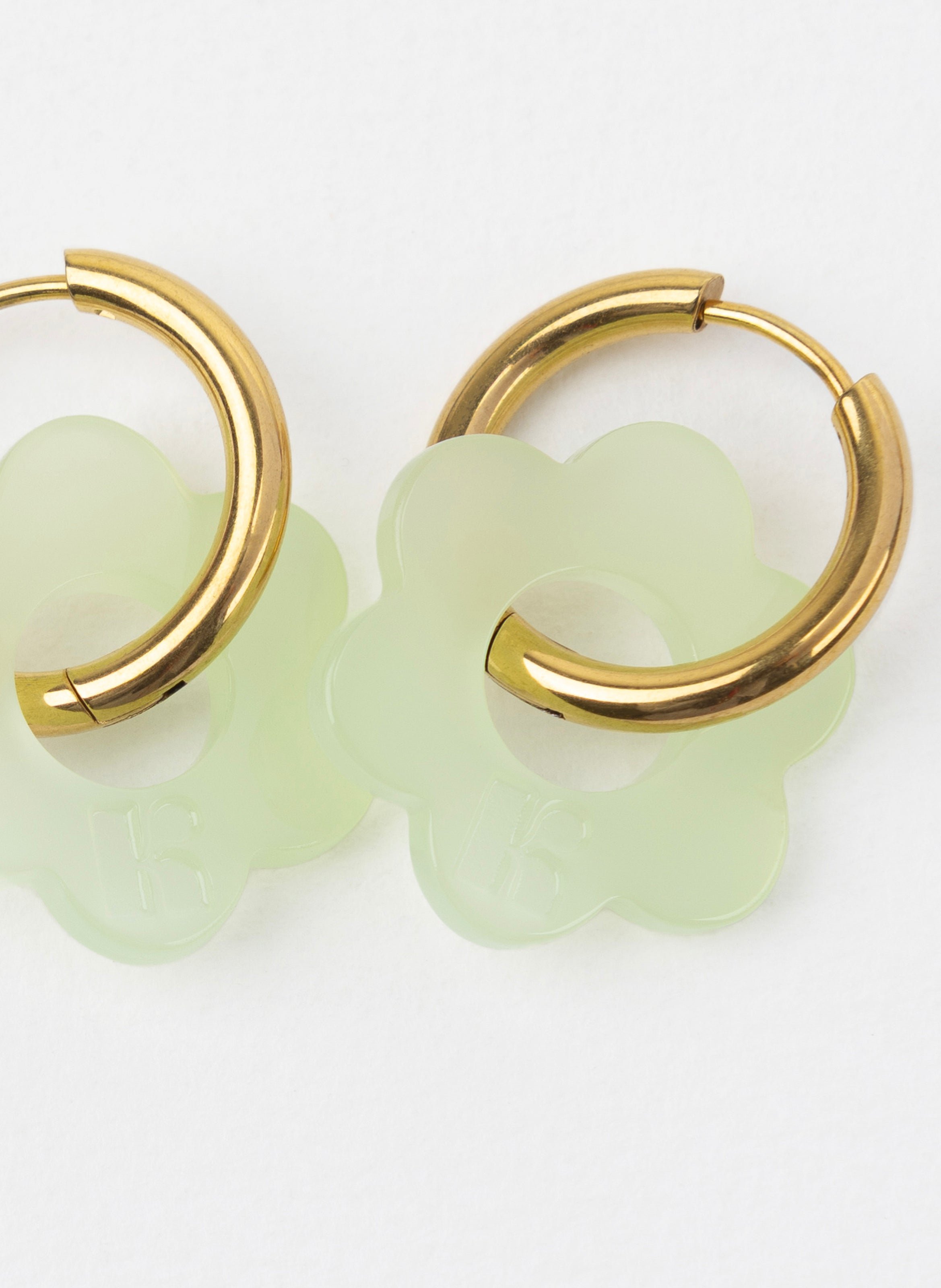 Boucles d'oreilles maxi fleurette avec anneaux en acier inoxydable doré Vert