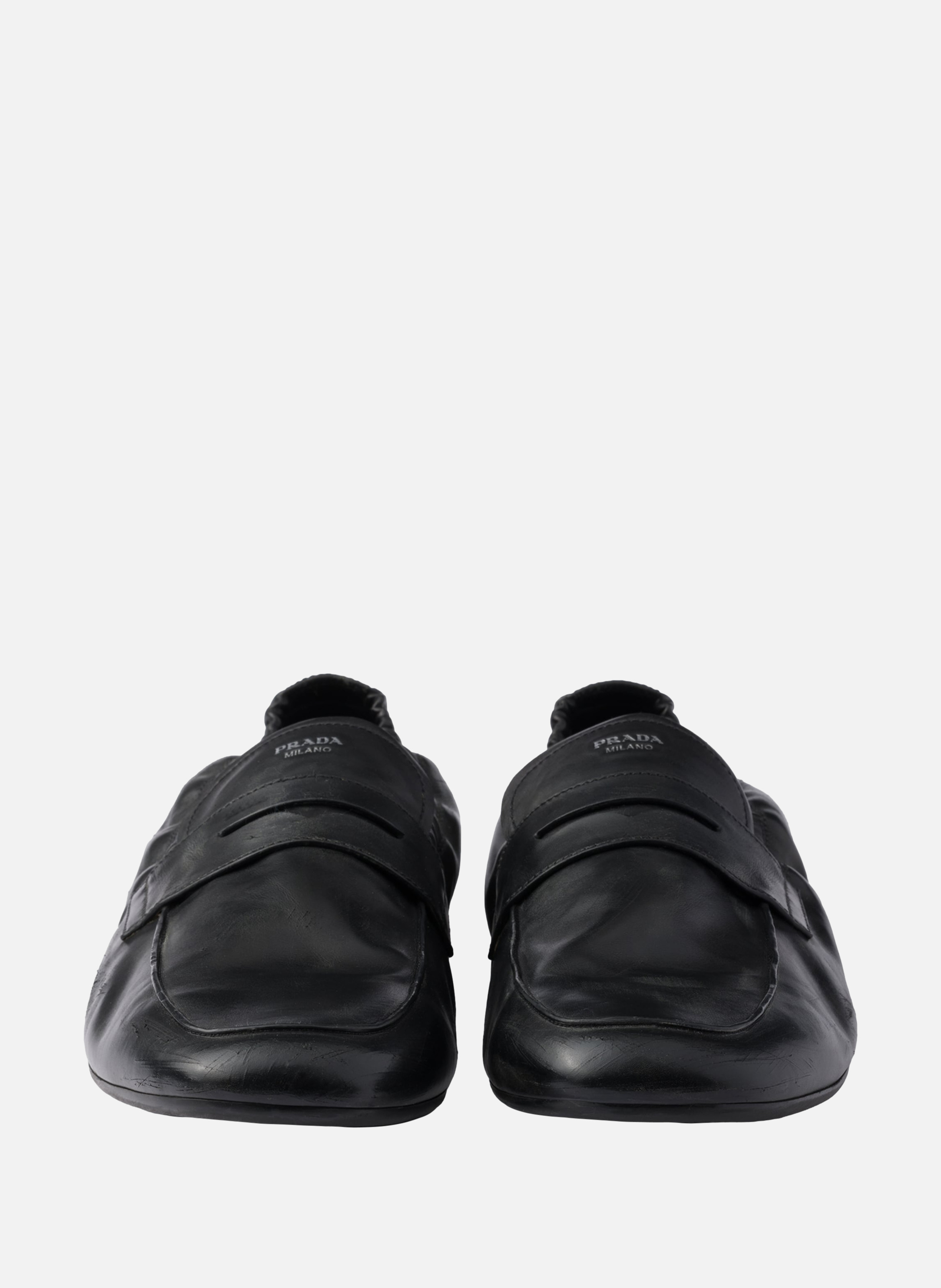 Mocassins en cuir effet vieilli shuffle PRADA Noir