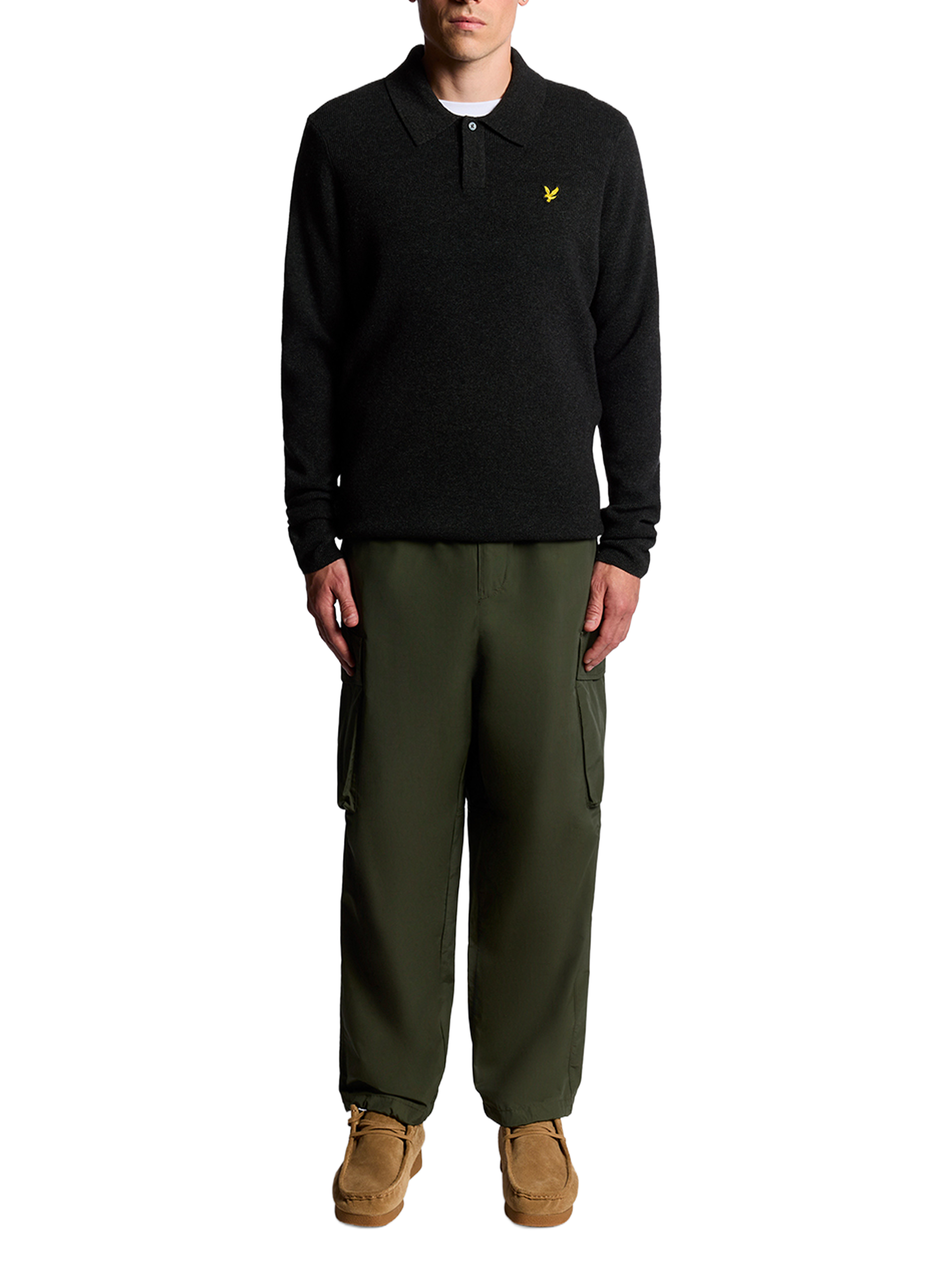 Pull polo en laine vierge mélangée LYLE & SCOTT Noir