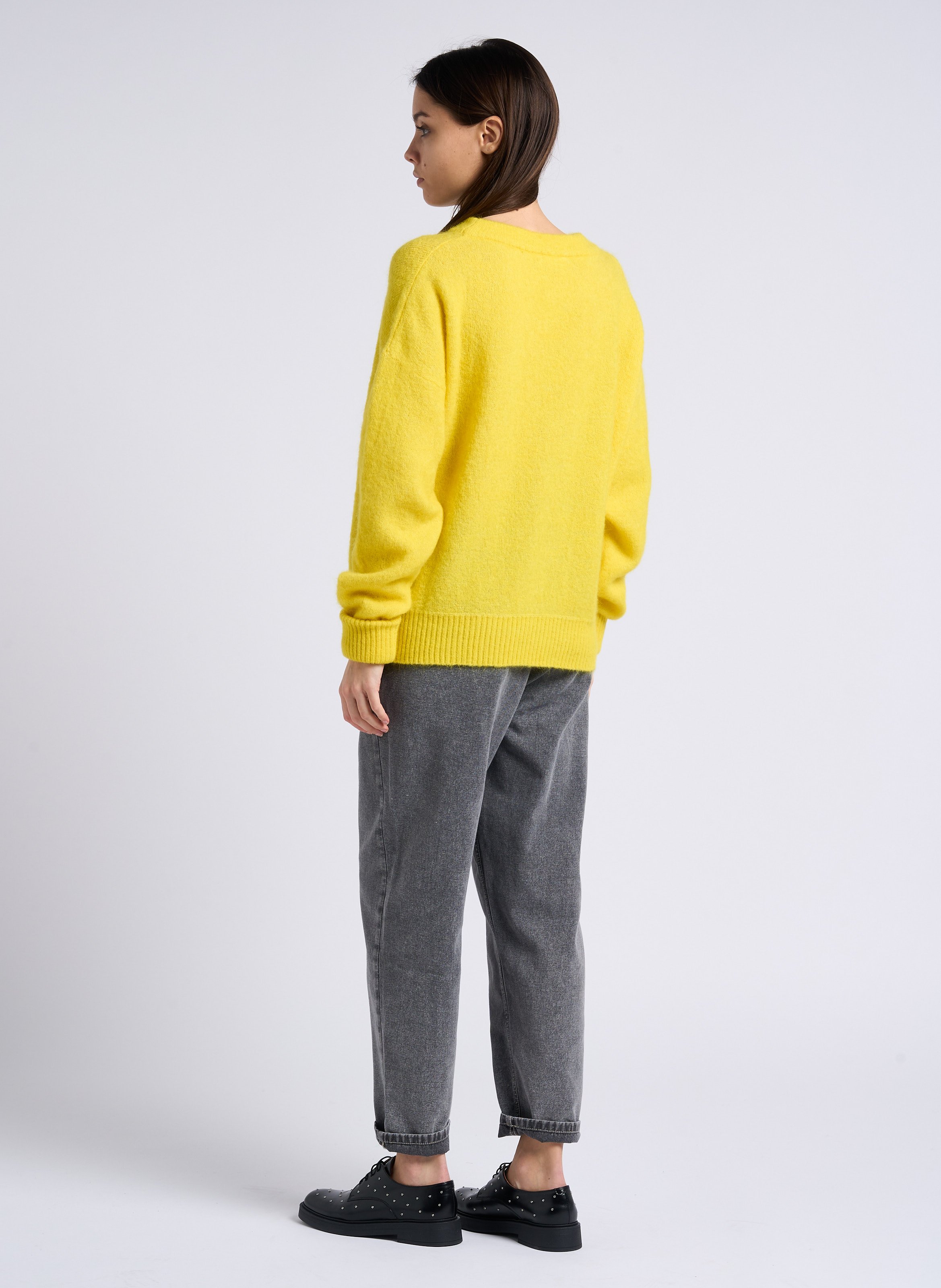 Jean droit taille haute en coton jazy AMERICAN VINTAGE Gris