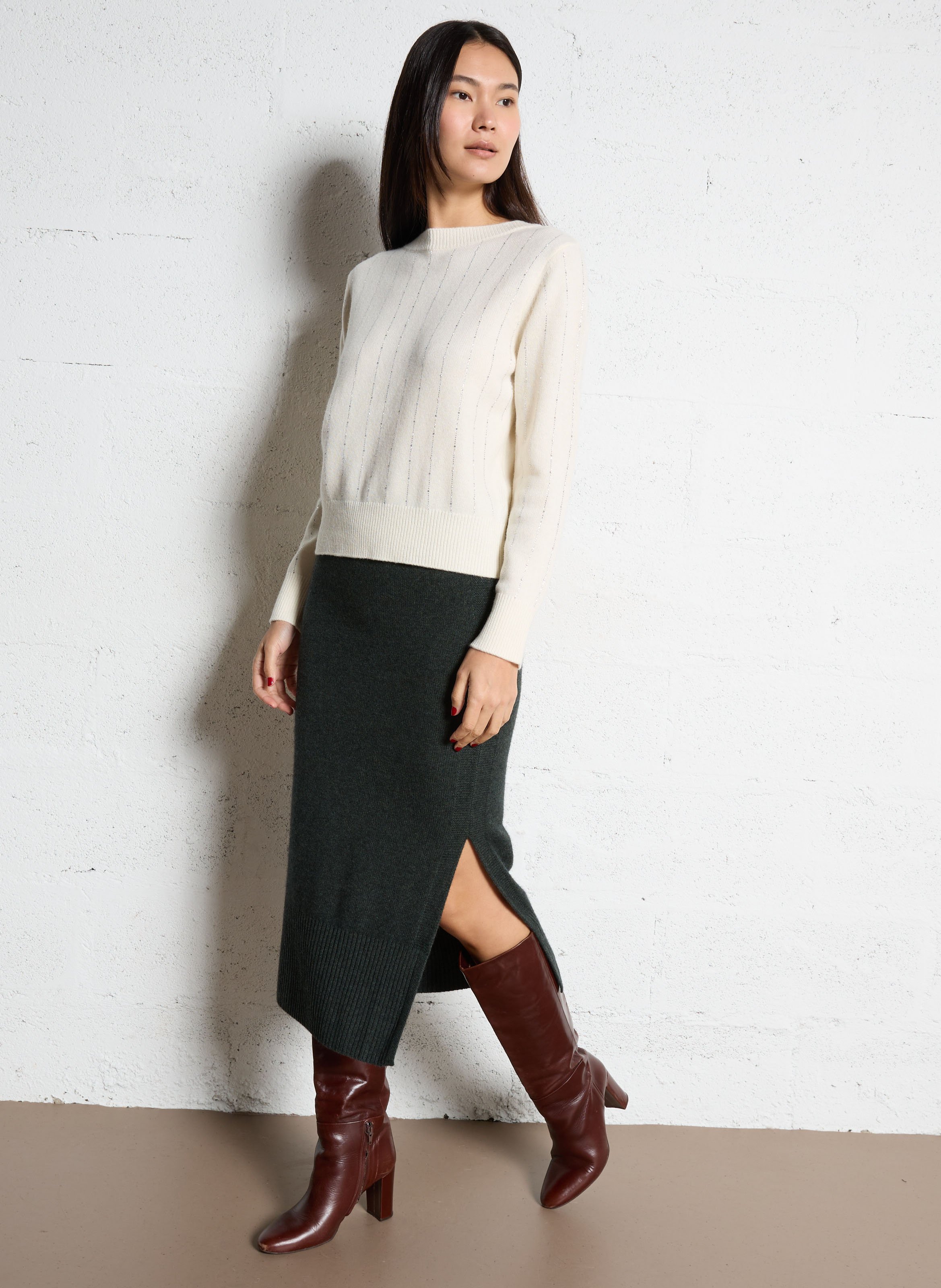 Jupe droite midi en laine emilie MAISON 123 Vert