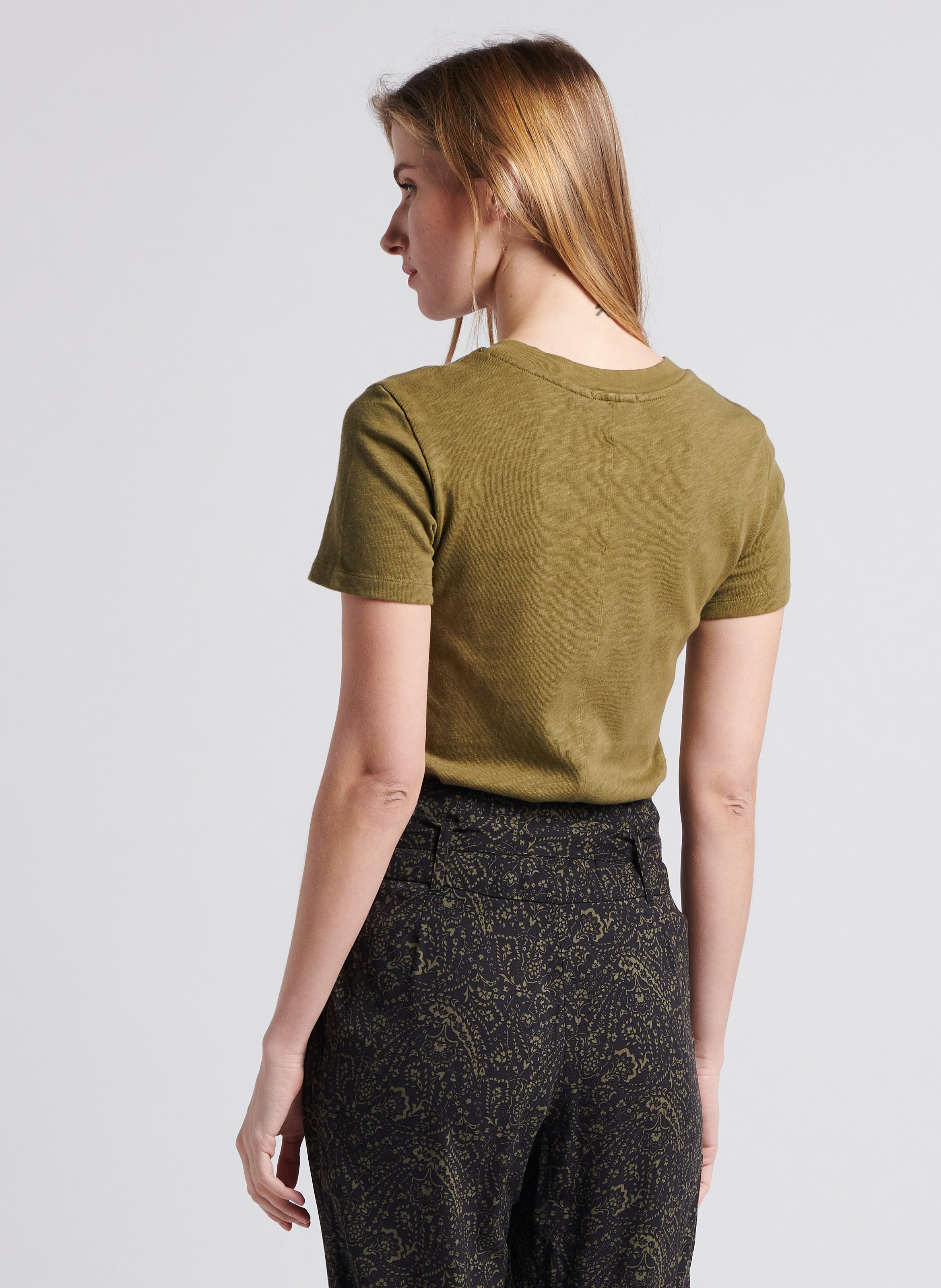 Tee-shirt col rond droit en coton sonoma AMERICAN VINTAGE Kaki