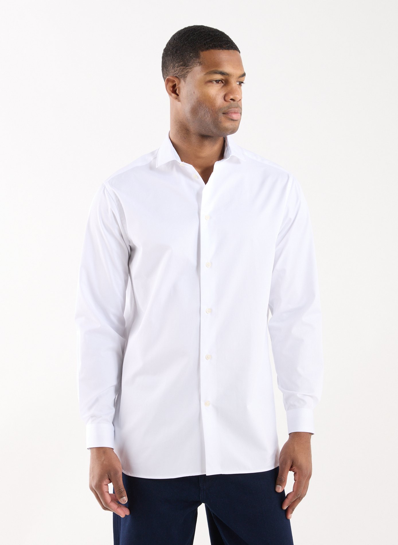 Navy straight cotton shirt AU PRINTEMPS PARIS White