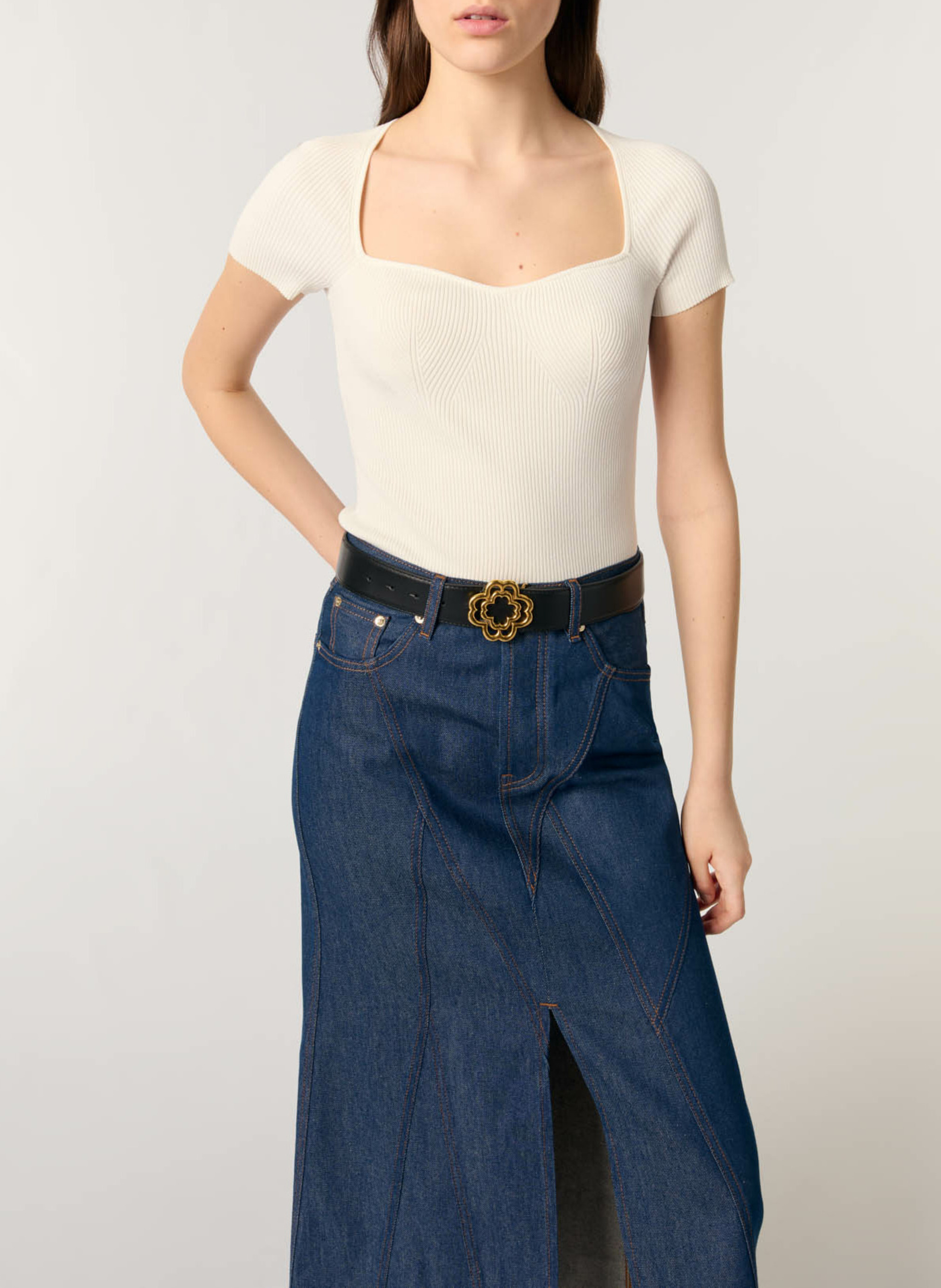 Top moulant en maille  Ecru