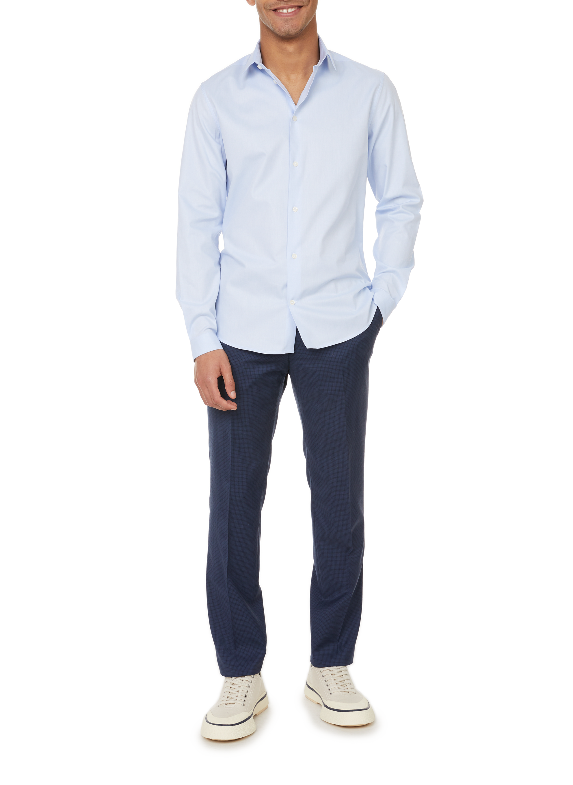 Slim-fit cotton poplin shirt AU PRINTEMPS PARIS Blue