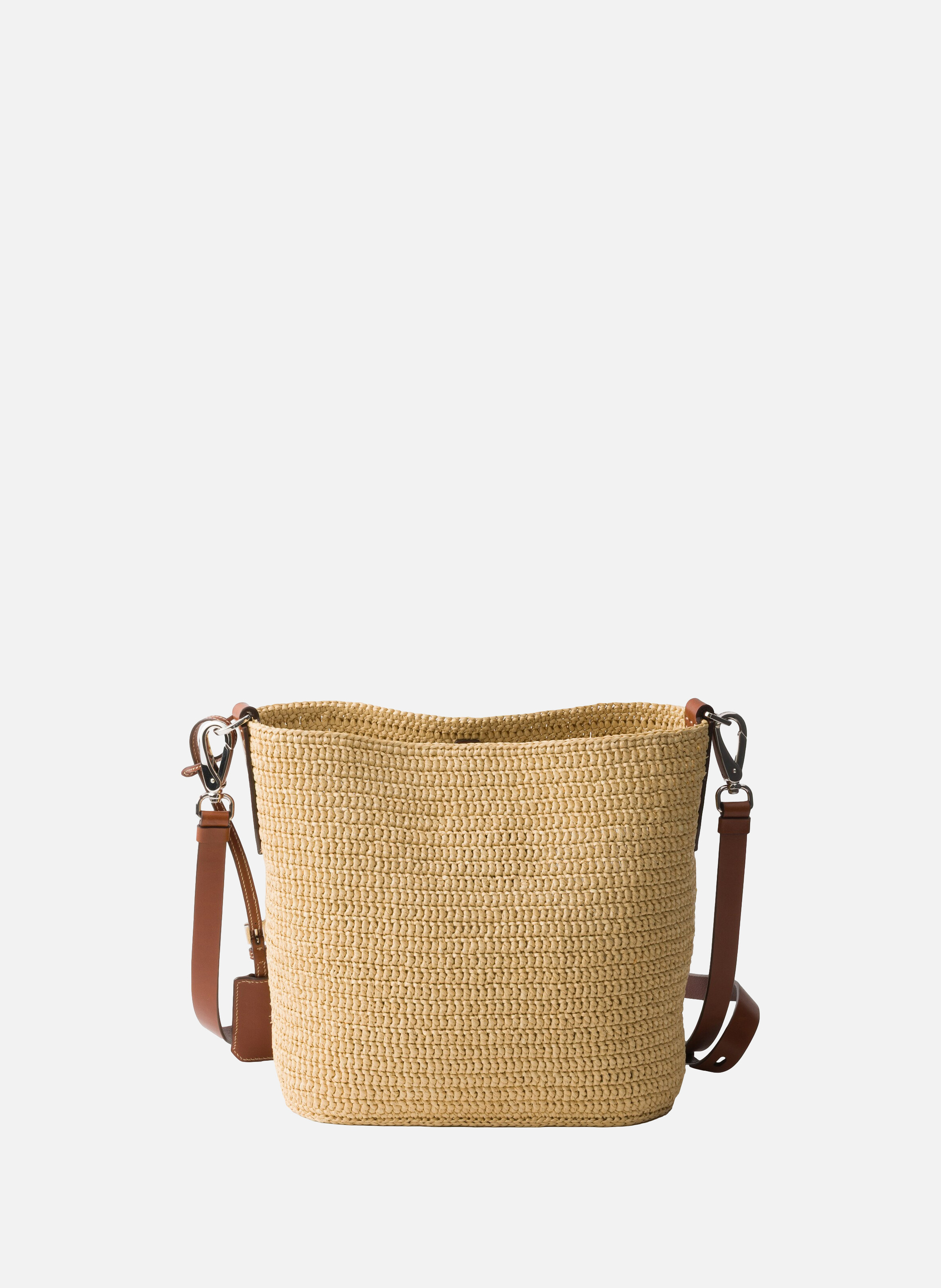Petit sac seau en crochet et cuir PRADA Beige