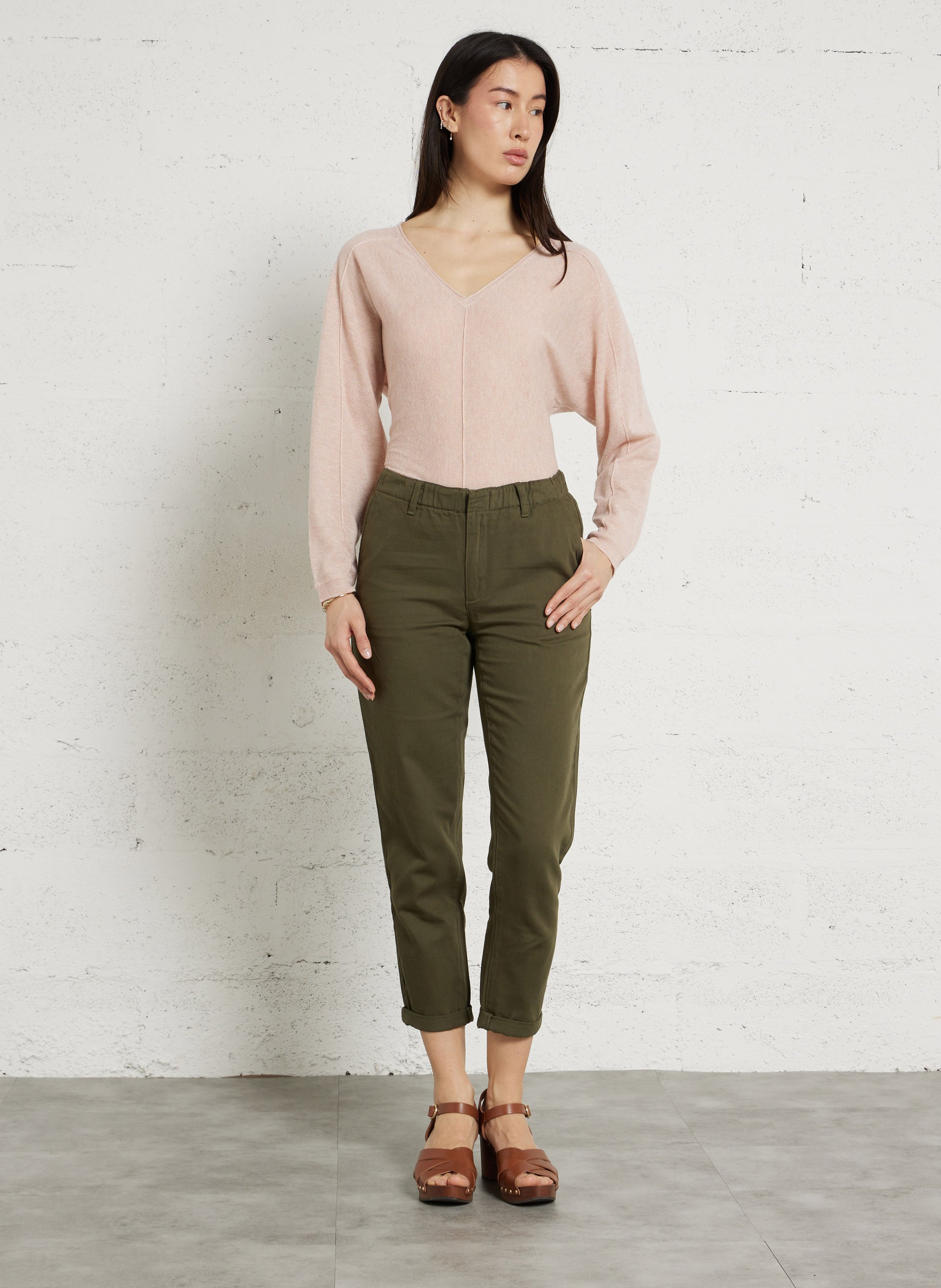 Pull ample col v en laine mélangée pitt MAISON 123 Rose