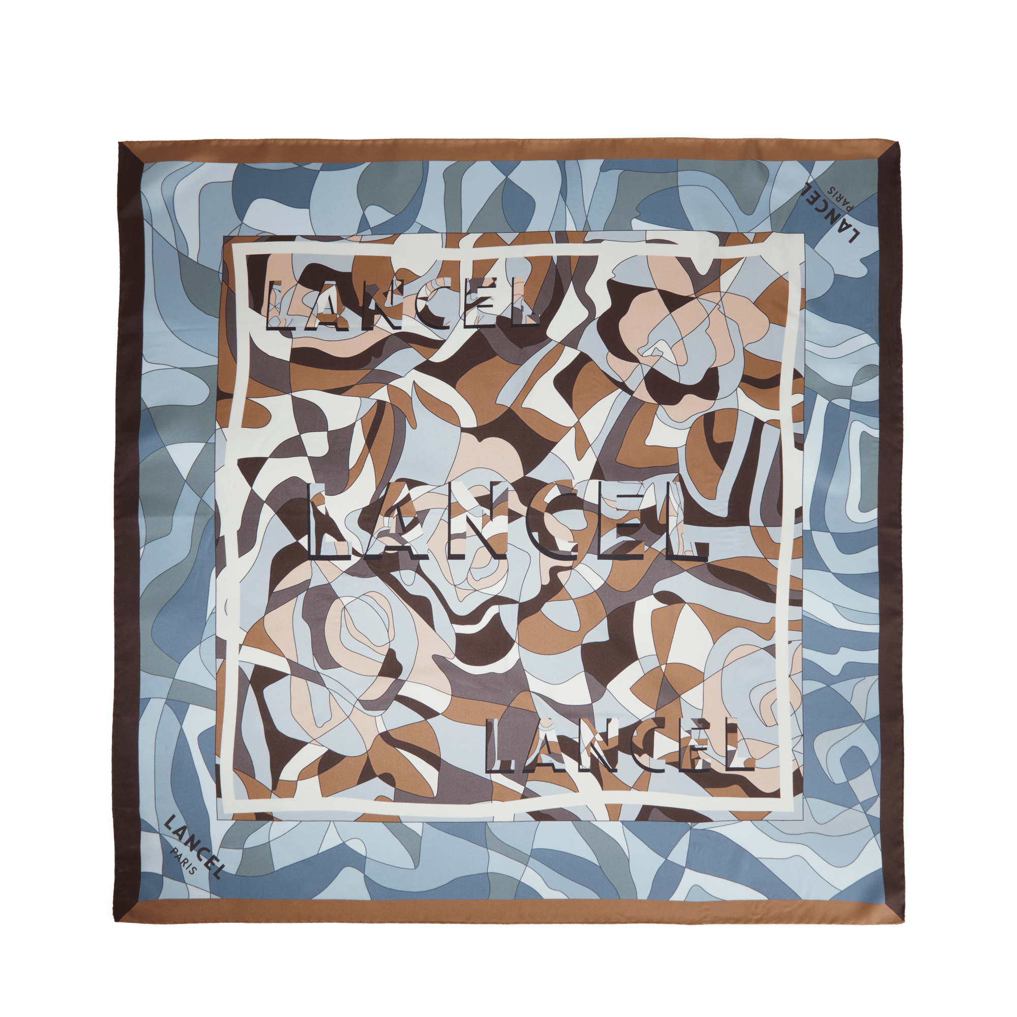 Silk 70 puzzle-pattern scarf by lancel LANCEL Blue