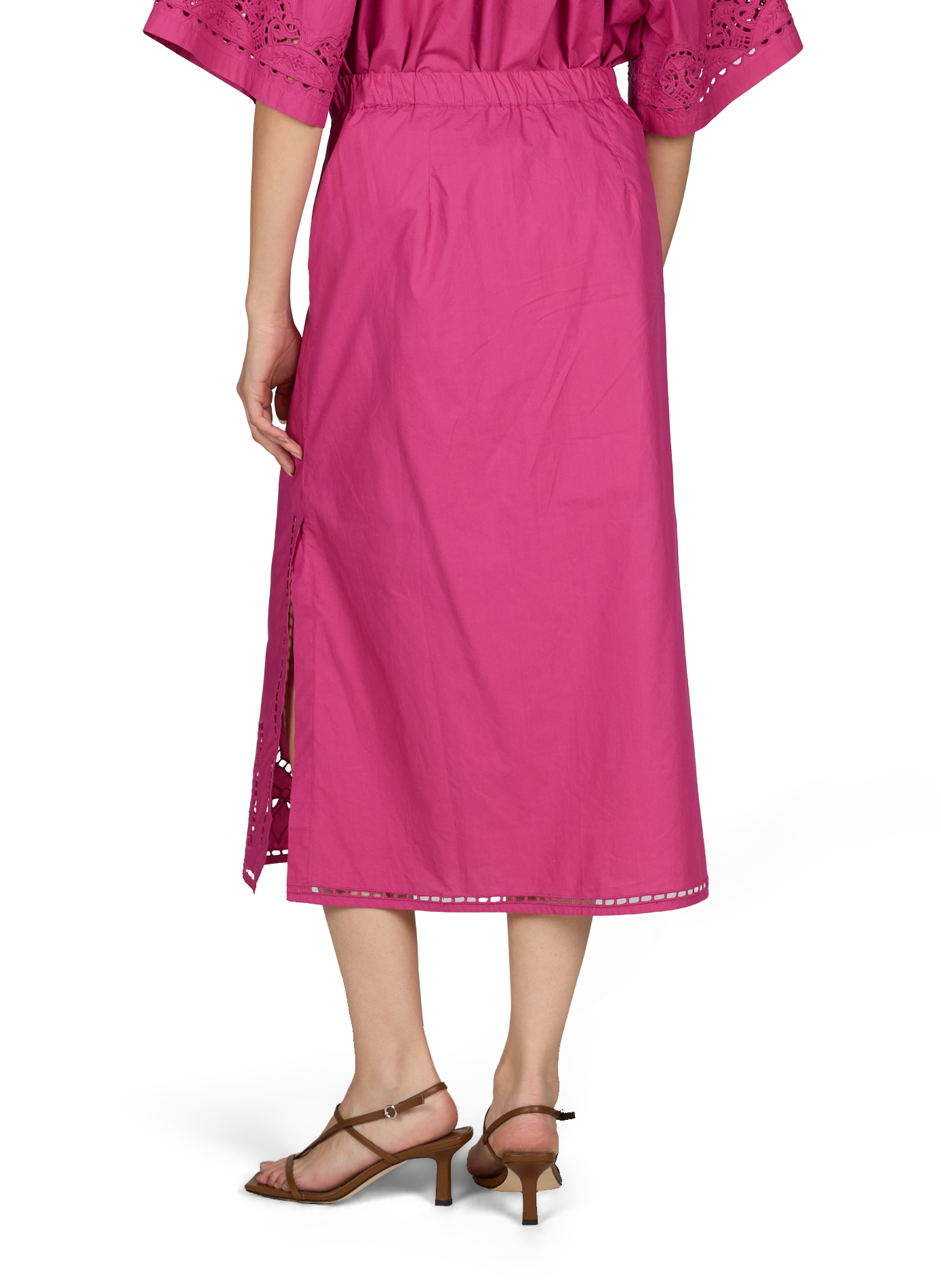 Jupe midi  Amarante brodée en popeline de coton LOUISE MISHA Rose