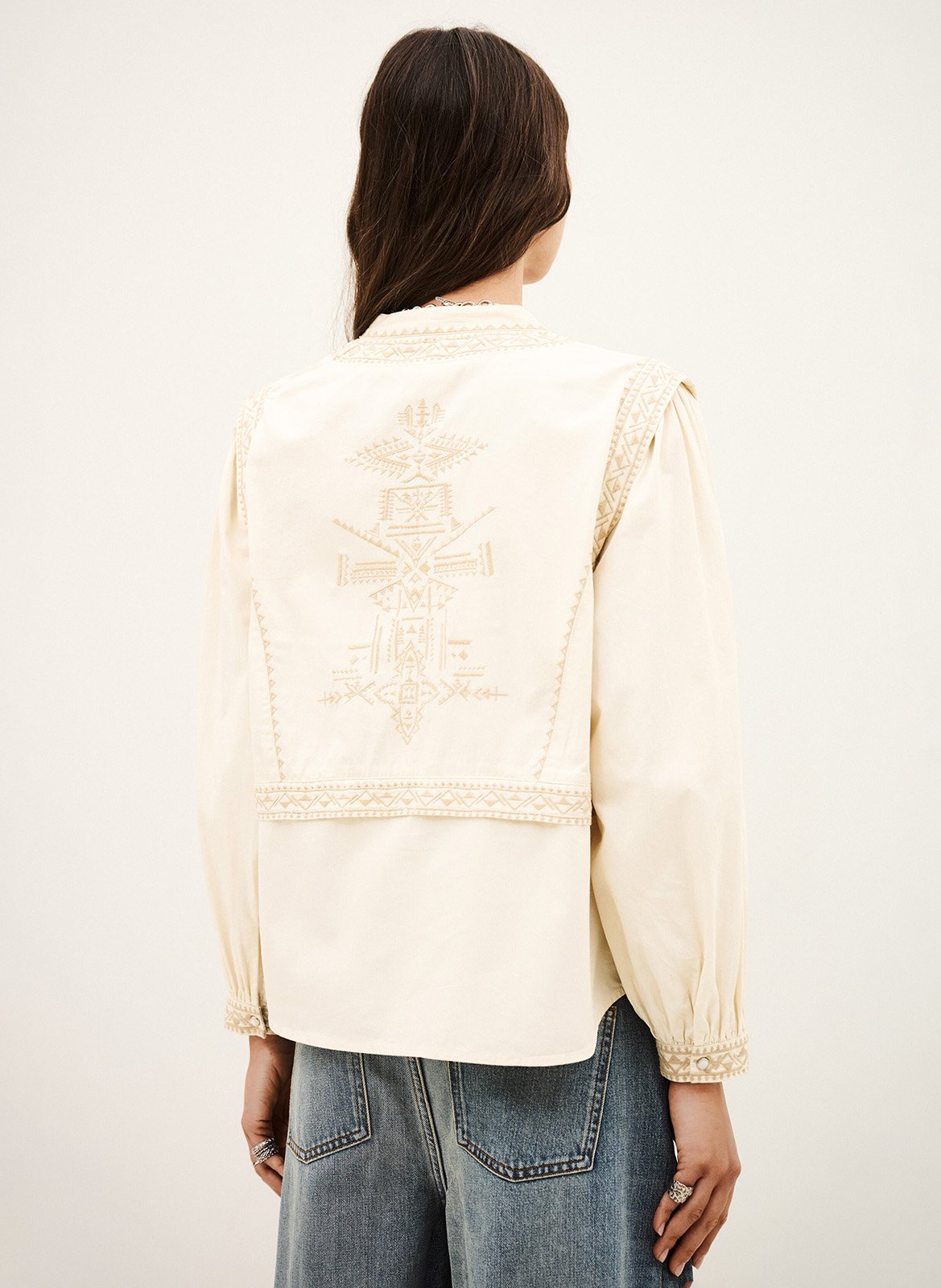 Blouse met Tunesische kraag en geborduurd detail Laura BA&SH Beige