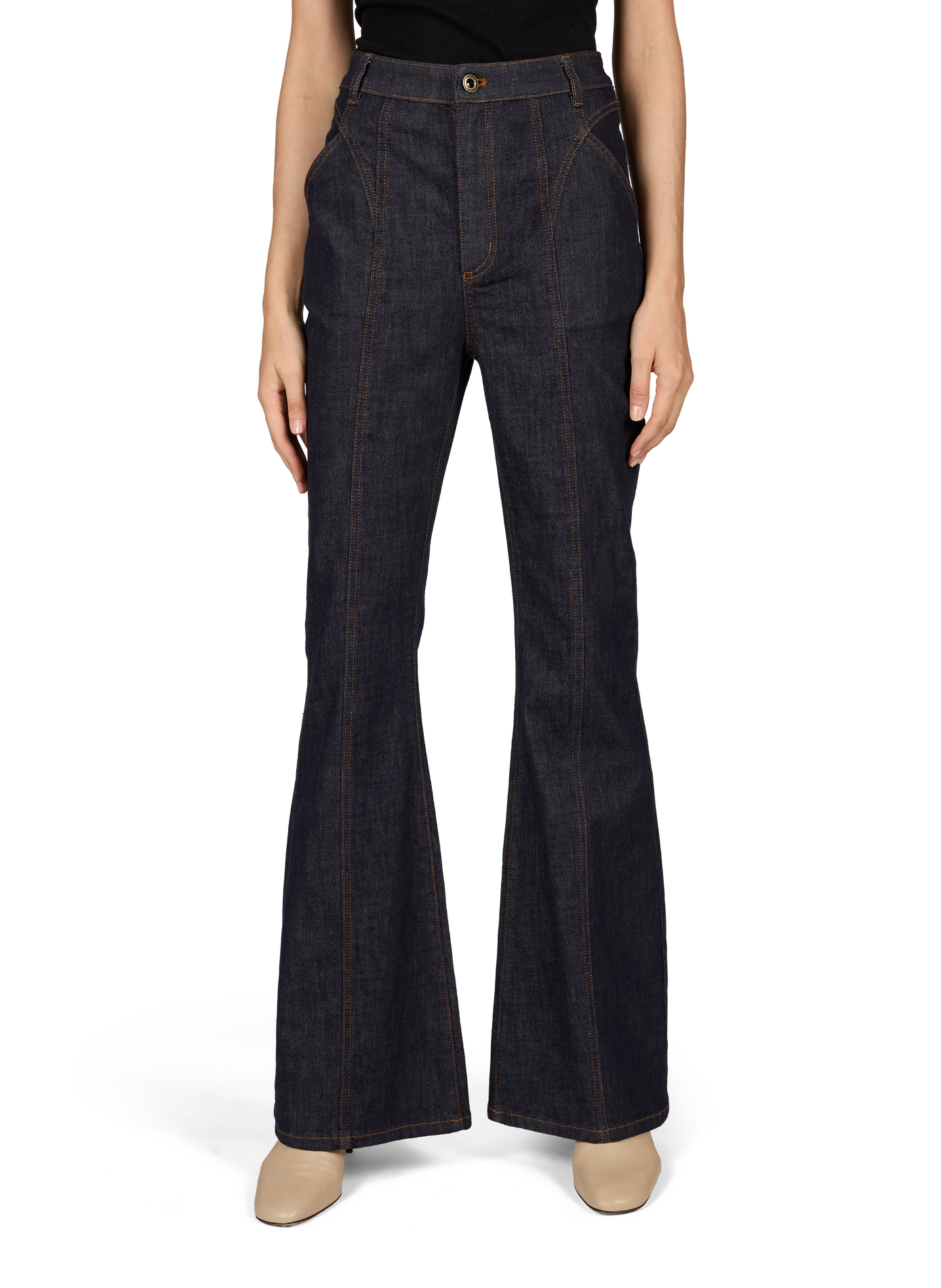 High-waisted boot-cut jeans in cotton SELF PORTRAIT Blue
