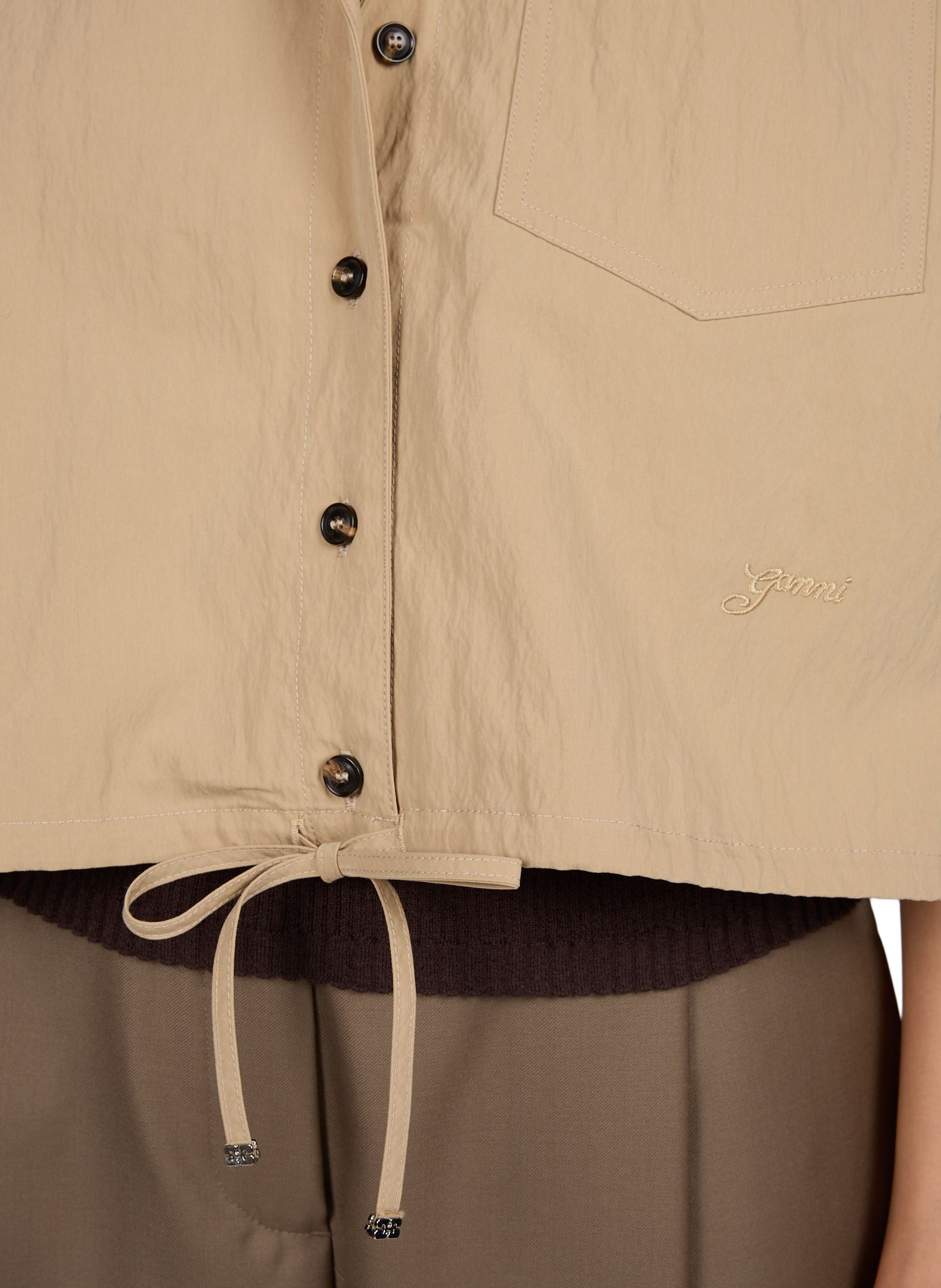 Short-sleeved shirt in blended cotton GANNI Beige
