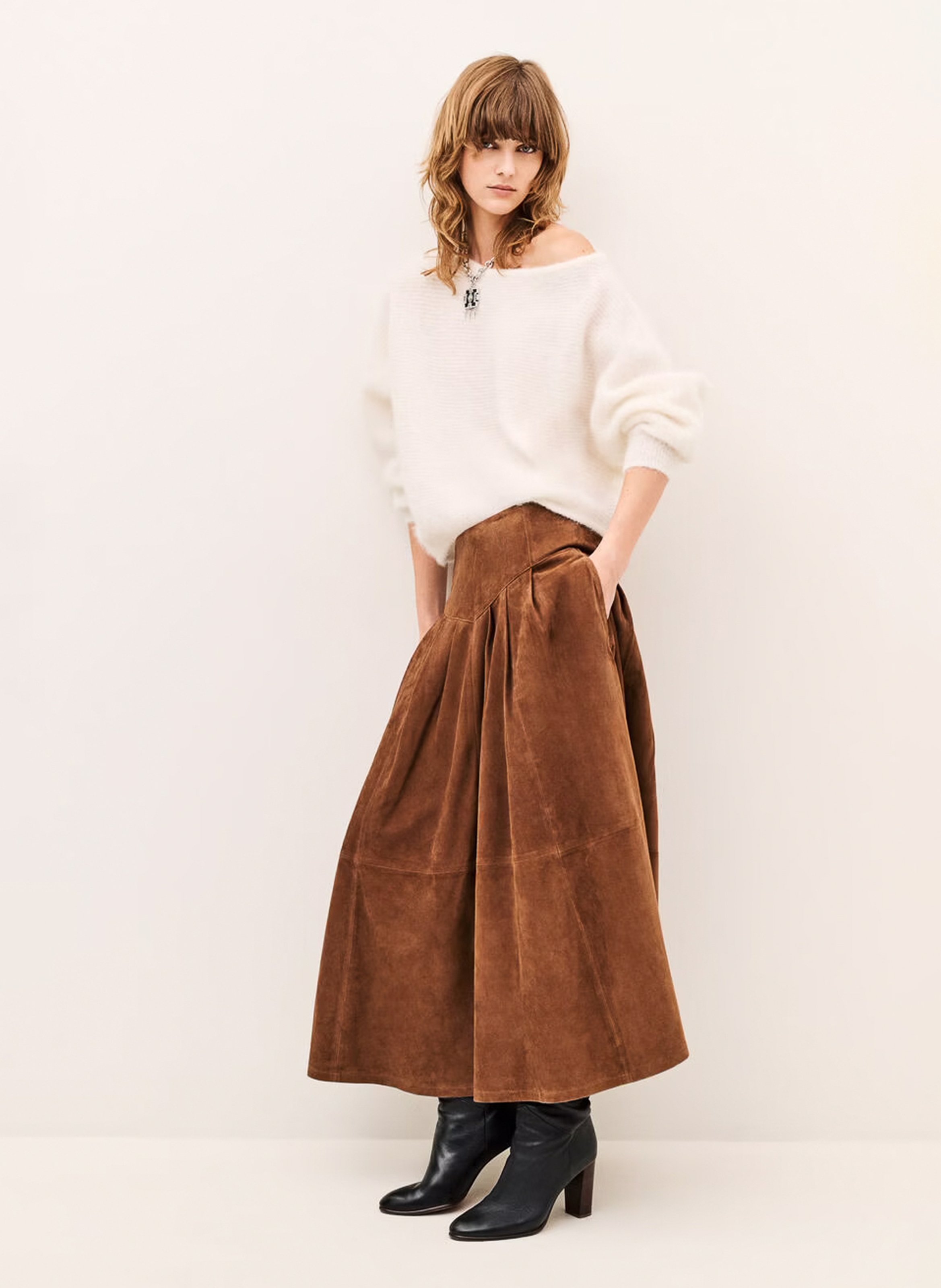 Pull ample col bateau en alpaga mélangé suela | Beige BA&SH Dames