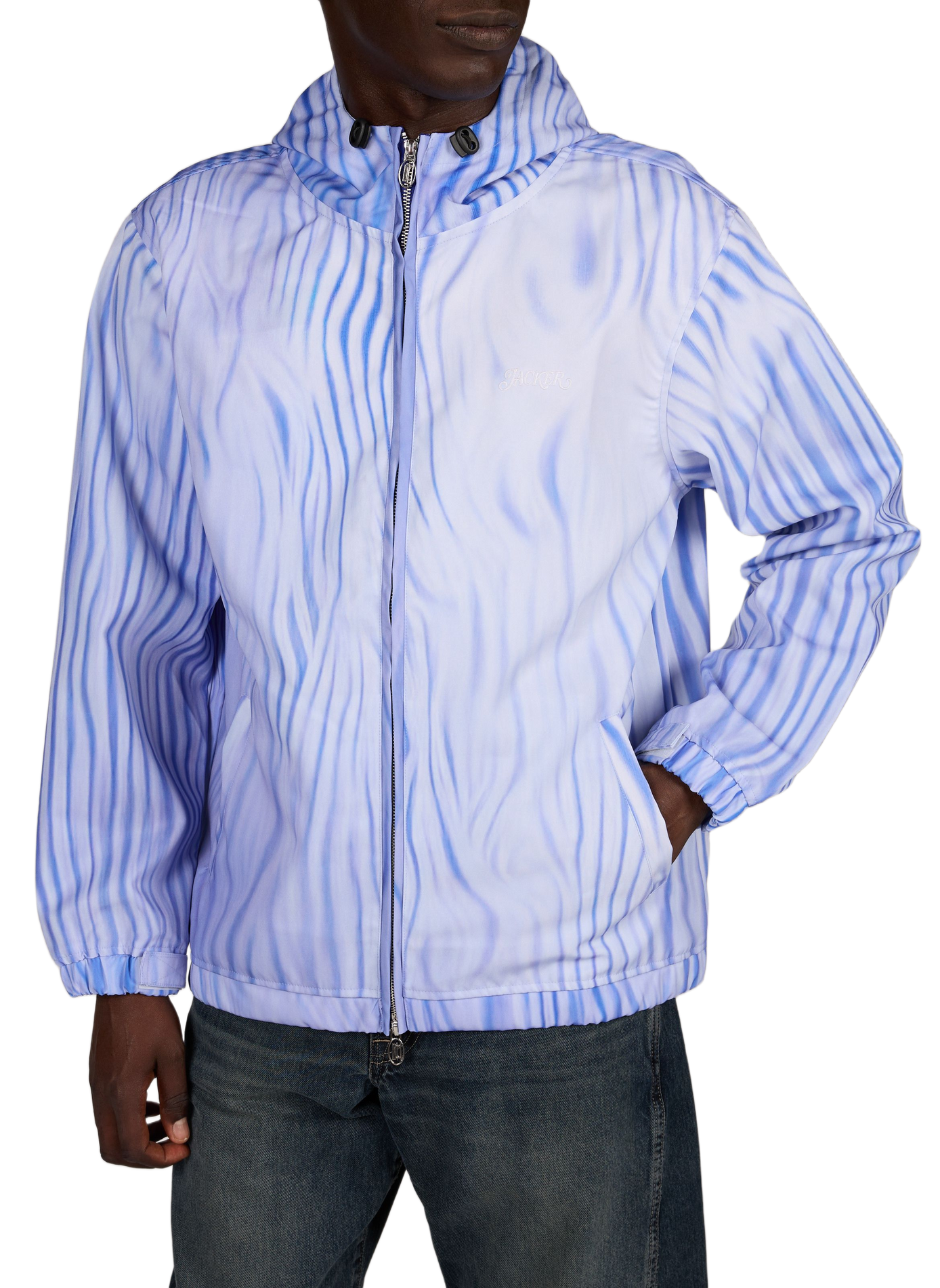 Windjack met print en capuchon JACKER. Blauw