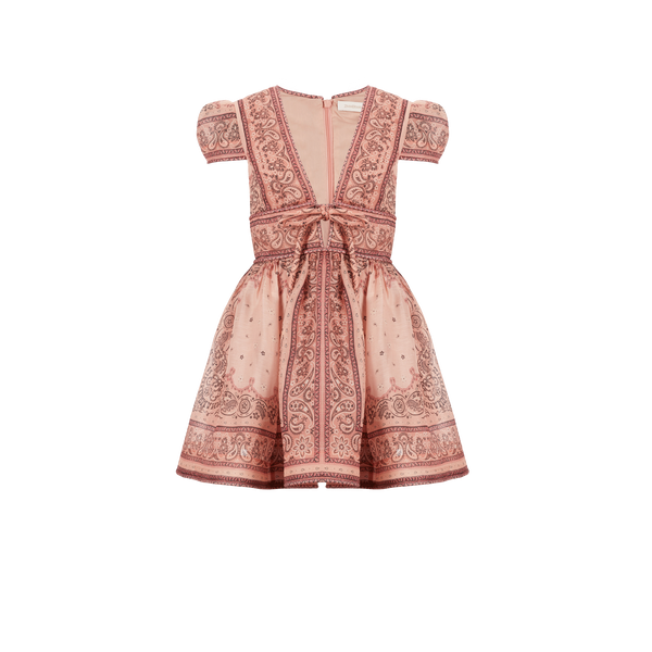 Shop Zimmermann Printed Linen And Silk Mini Dress In Pink