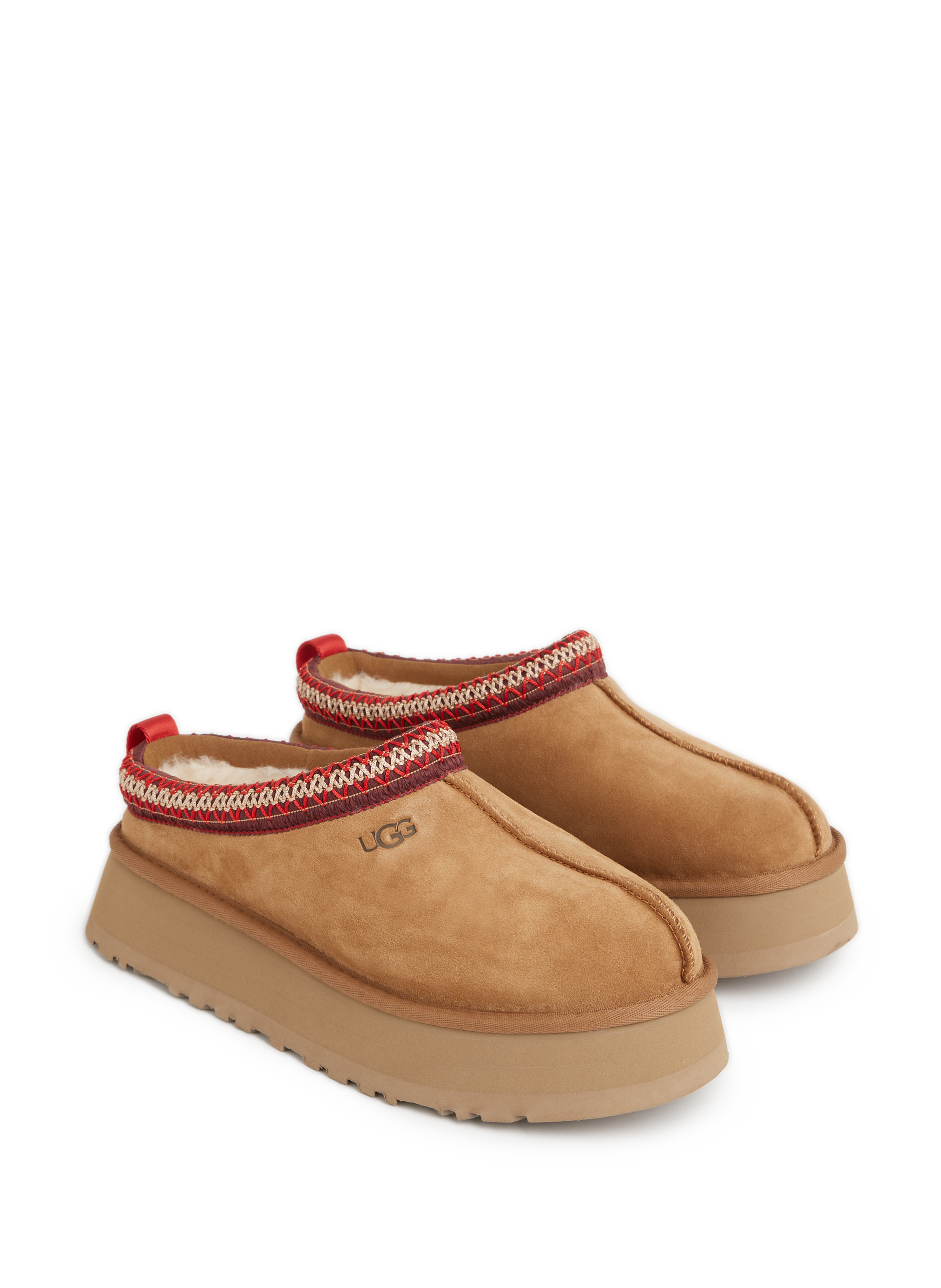 Ugg Tasman Beige Plaited Hem Mules In Suede Woman In Brown