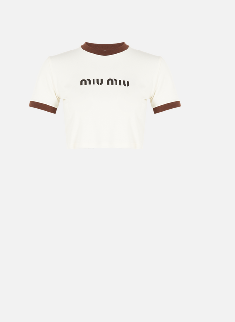 Kurzes Logo-T-Shirt BeigeMIU MIU 