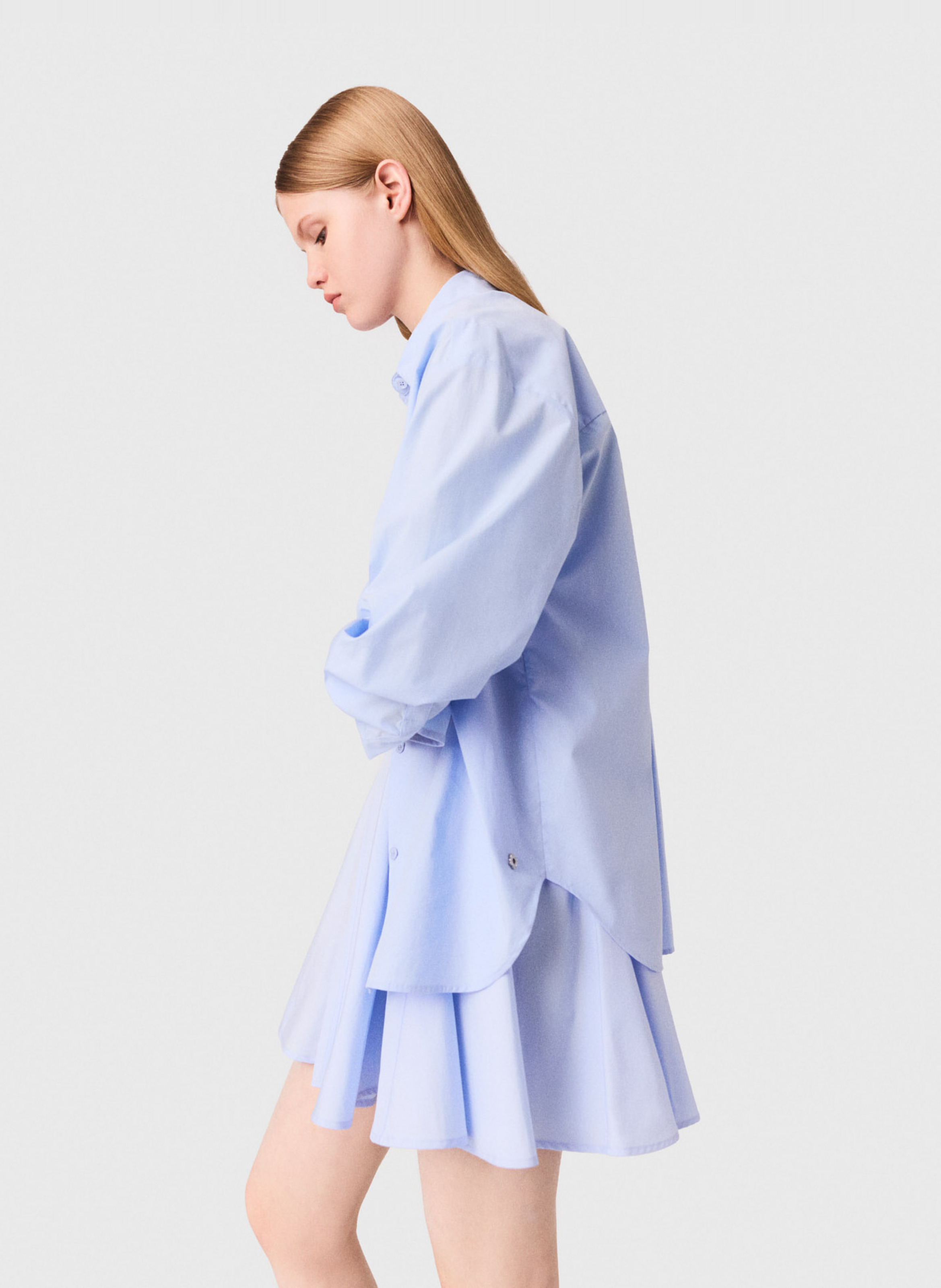 Chemise droite unie en coton MAJE Bleu