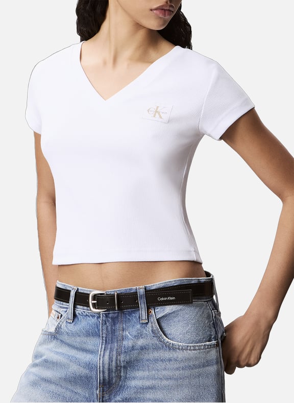 Ribbed cotton V-neck T-shirt White by CALVIN KLEIN CALVIN KLEIN Ribbed cotton V-neck T-shirt White