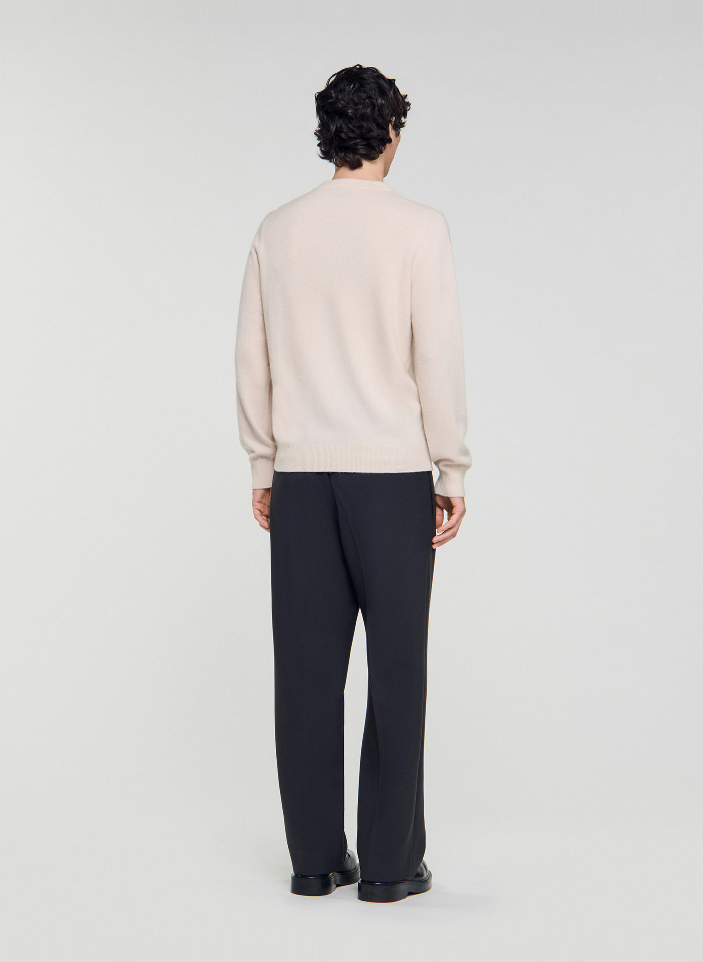 Pull col rond regular-fit en cachemire SANDRO Blanc