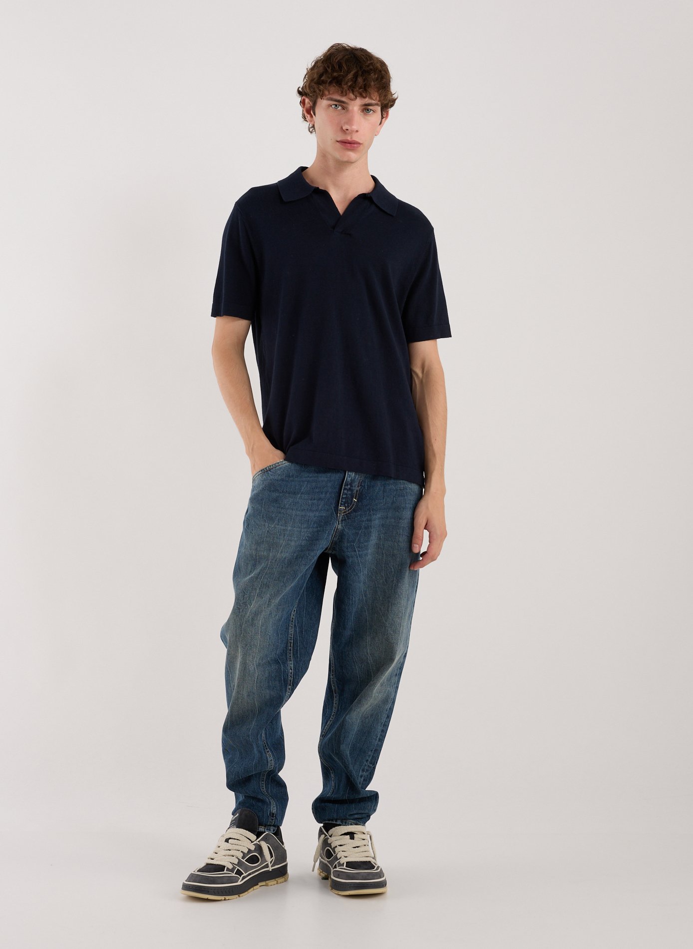 Cotton and linen polo shirt NN.07 Blue