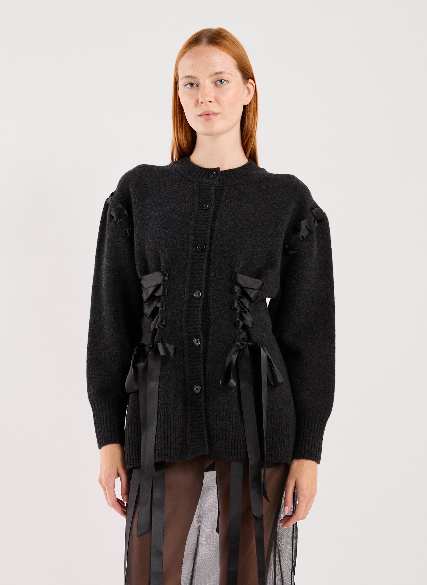 SIMONE ROCHA Cardigan à rubans tressés en laine mélangée Noir