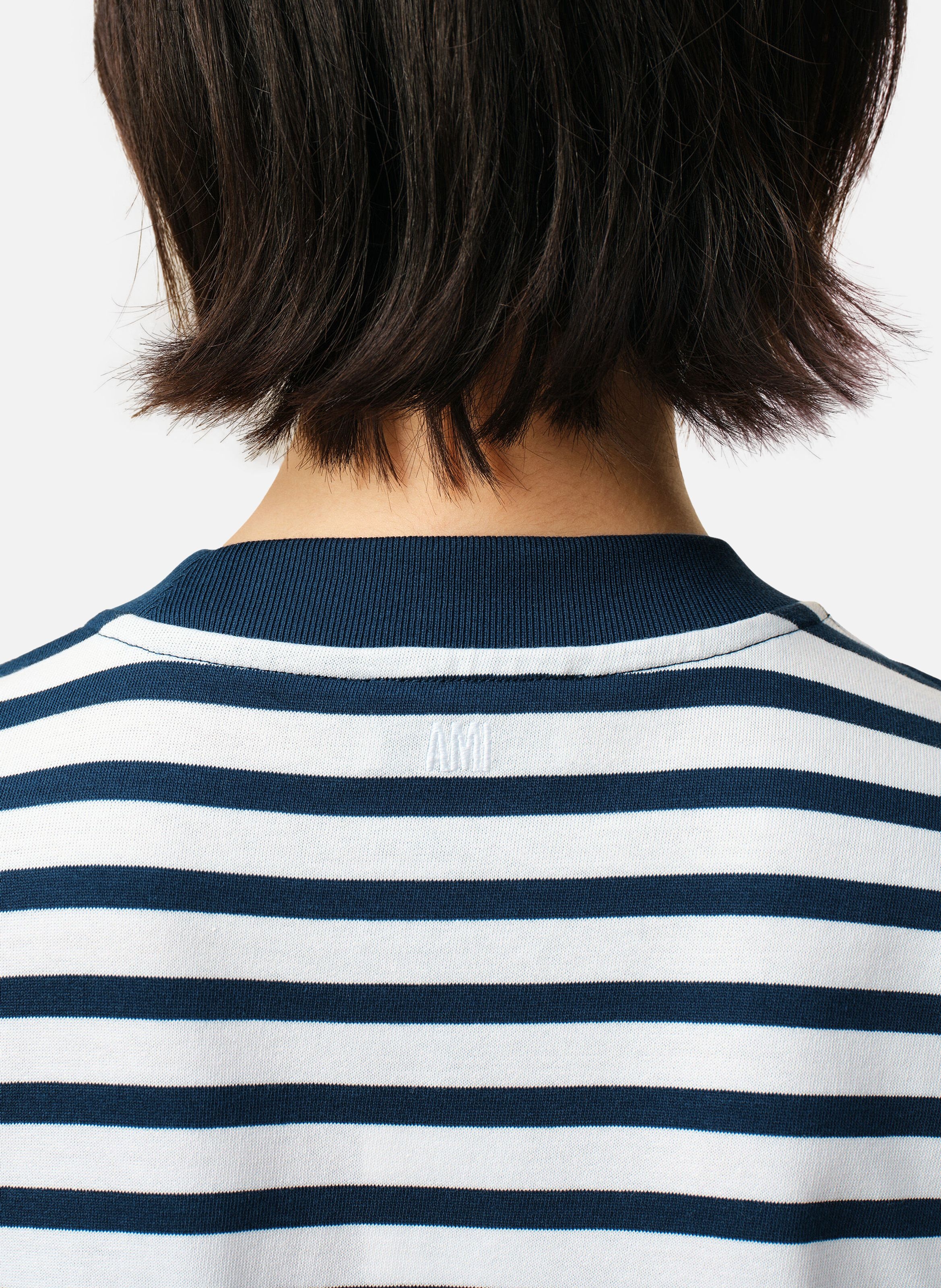 T-shirt marinière coupe boxy ami de cœur unisexe en coton AMI PARIS Bleu