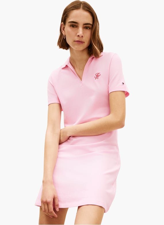 pink tommy hilfiger dress Womens Scoop-Neck Ruffle-Trim 3/4-Sleeve Size 2 Well suited for baby showers Short polo dress in blended