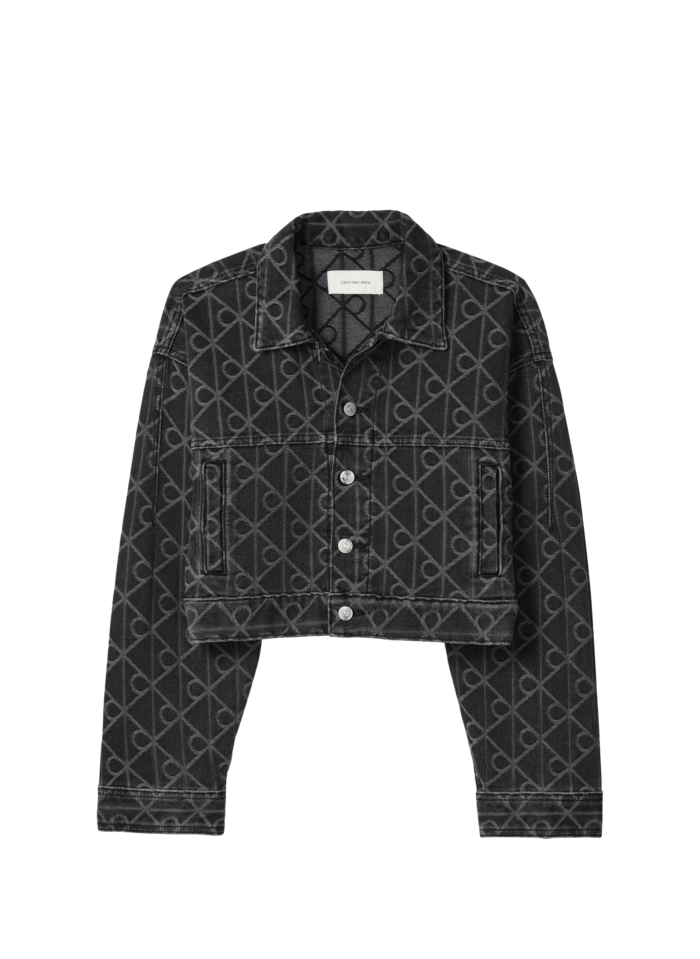 Short printed denim cotton jacket CALVIN KLEIN Black