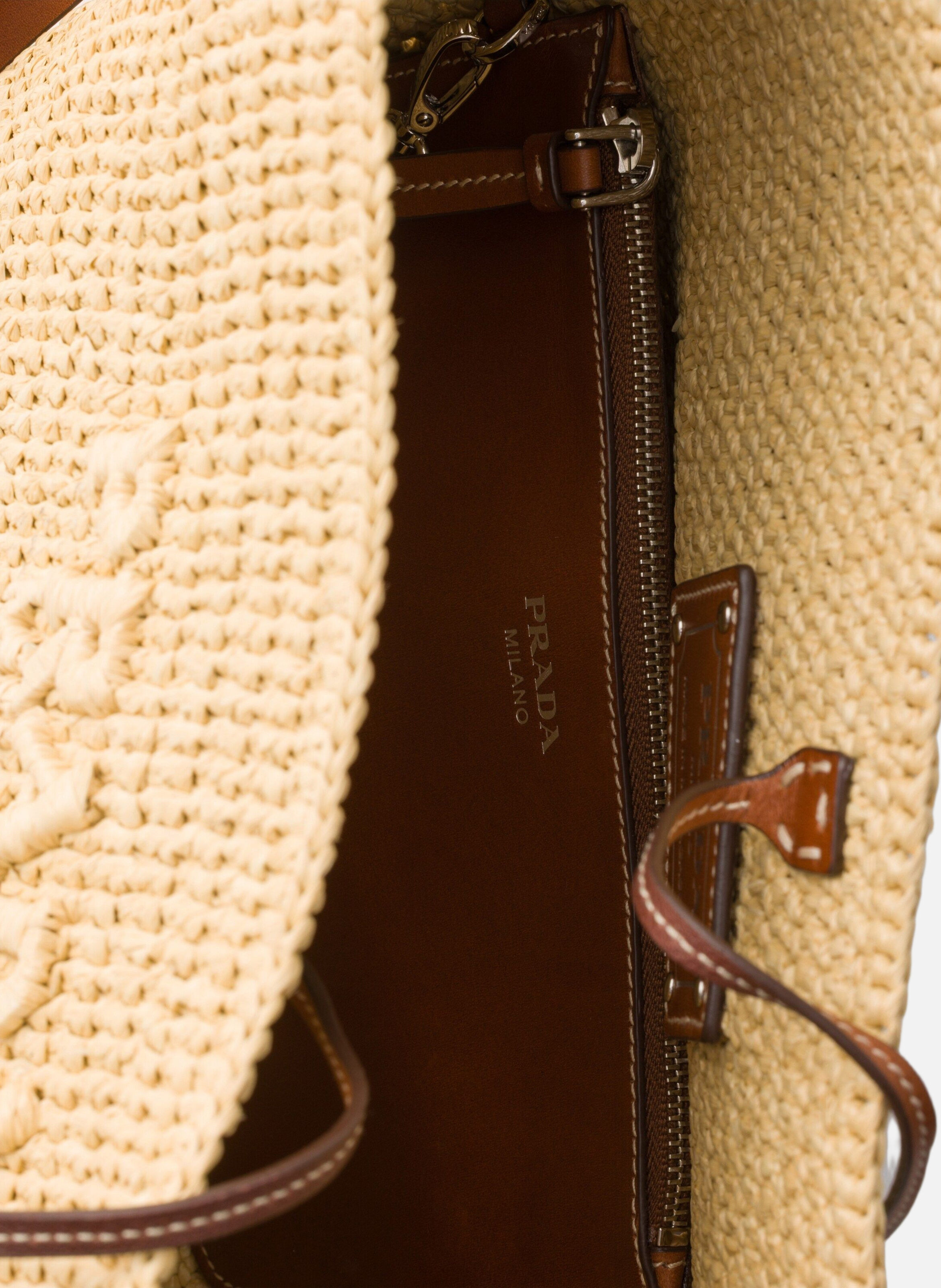 Petit sac seau en crochet et cuir PRADA Beige
