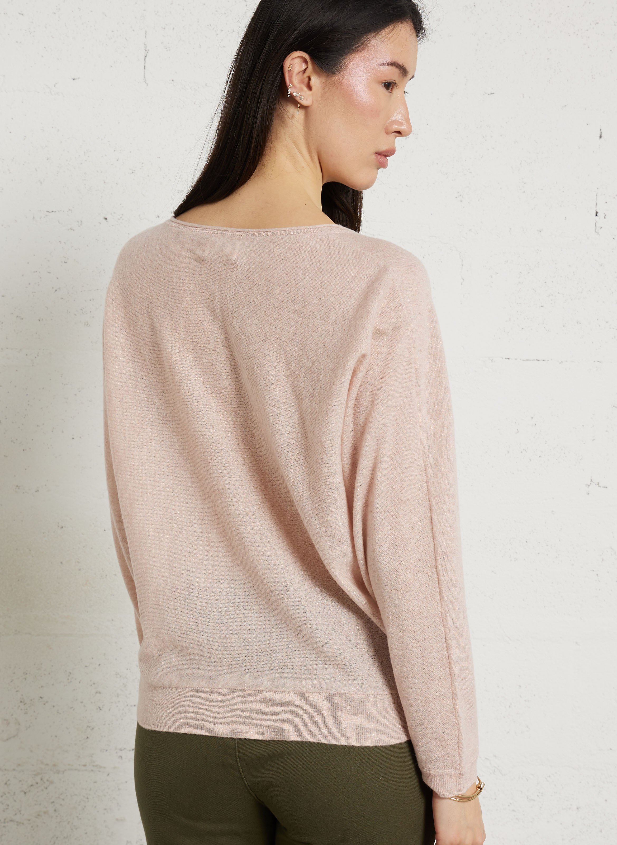 Pull ample col v en laine mélangée pitt MAISON 123 Rose
