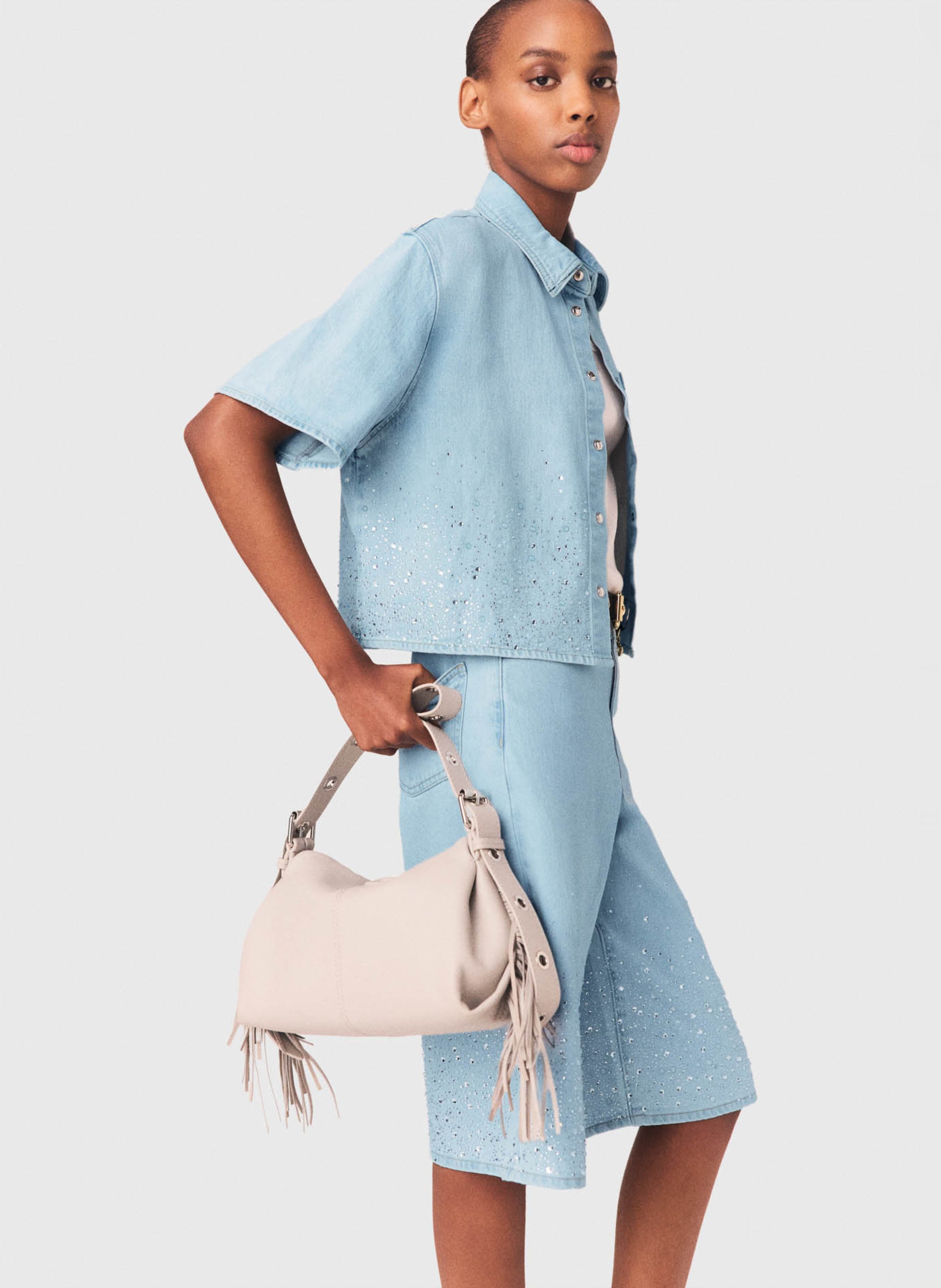 Chemise en denim droite en coton mélangé MAJE Bleu