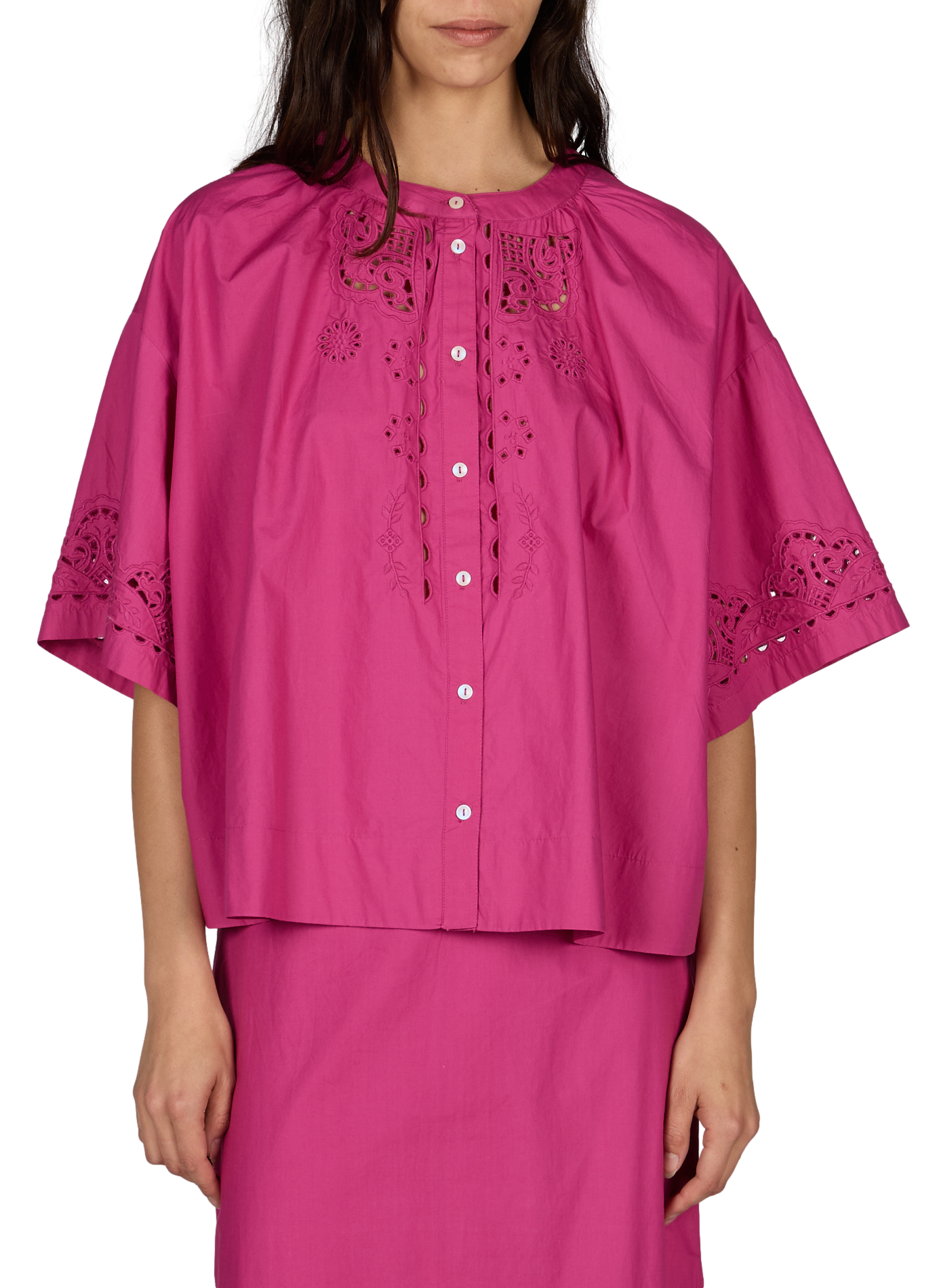 Chemise Feonys brodée à manches courtes en coton LOUISE MISHA Rose