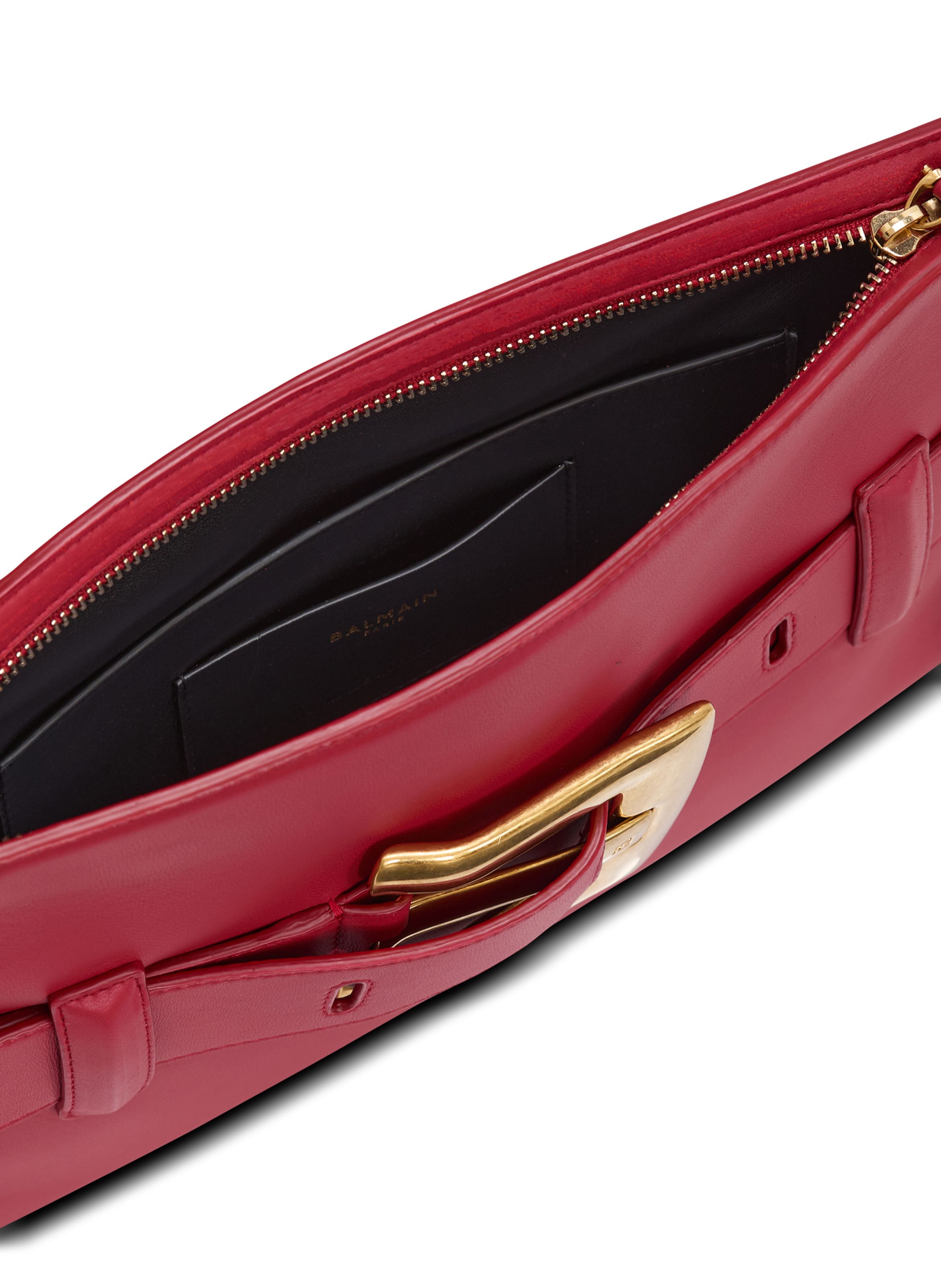 Pochette anthem en cuir lisse BALMAIN Rouge