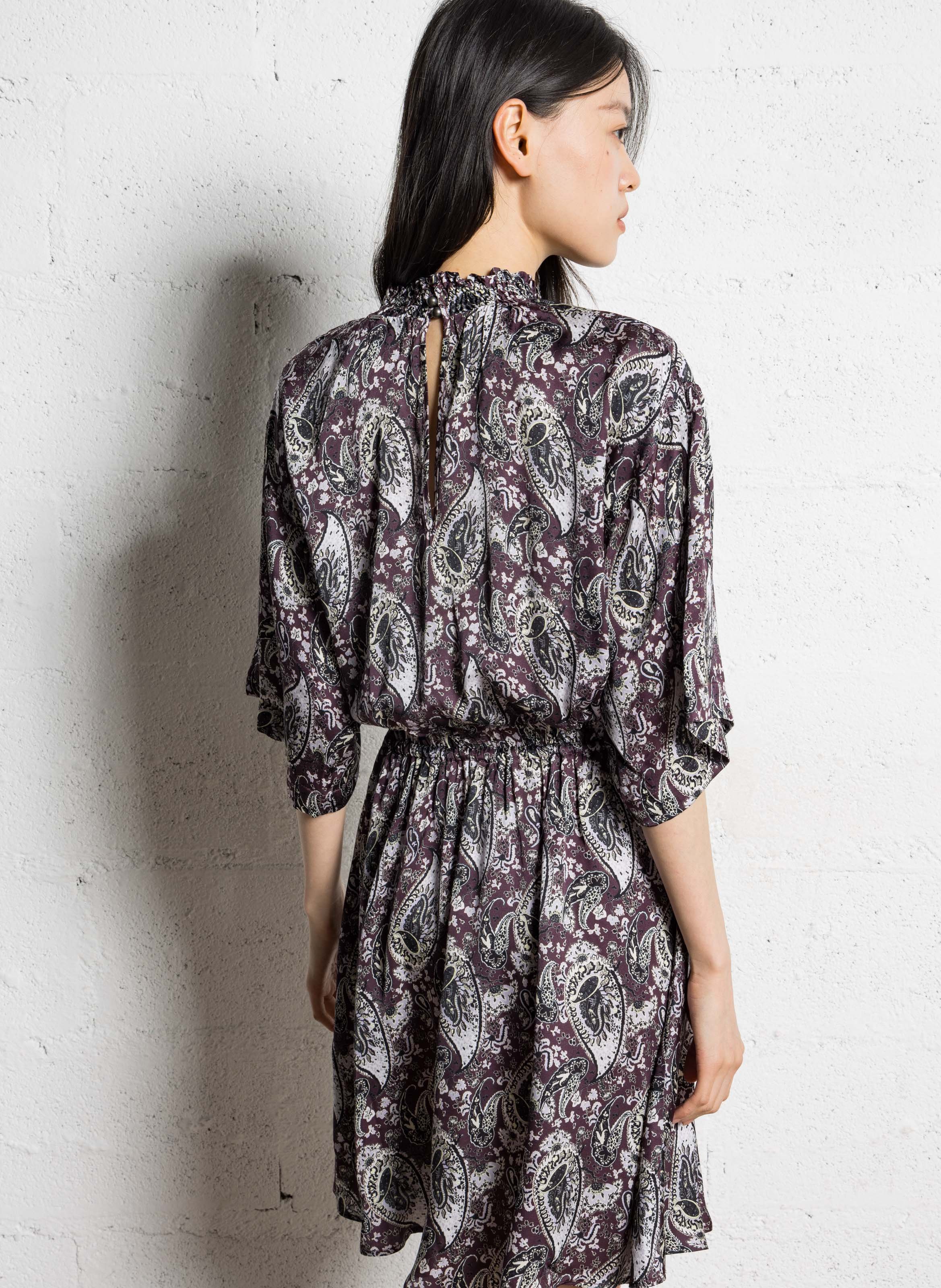Robe courte col montant imprimée en satin IKKS Violet