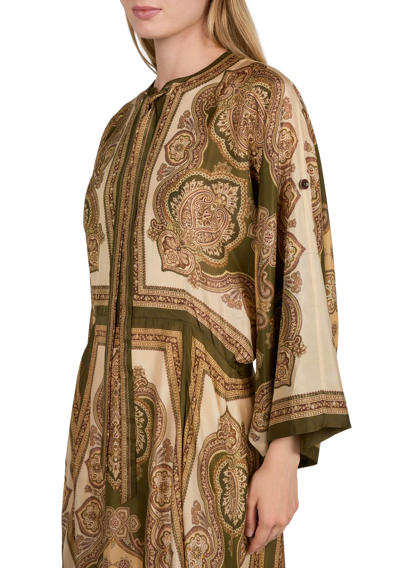 Langes, weit geschnittenes Maxikleid mit Kaschmir-Print aus Seide ZIMMERMANN Khaki