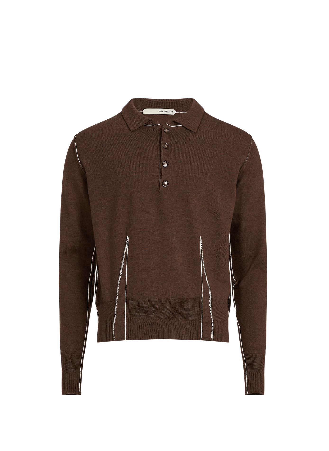 Pull col polo uni en laine SONIA CARRASCO Marron
