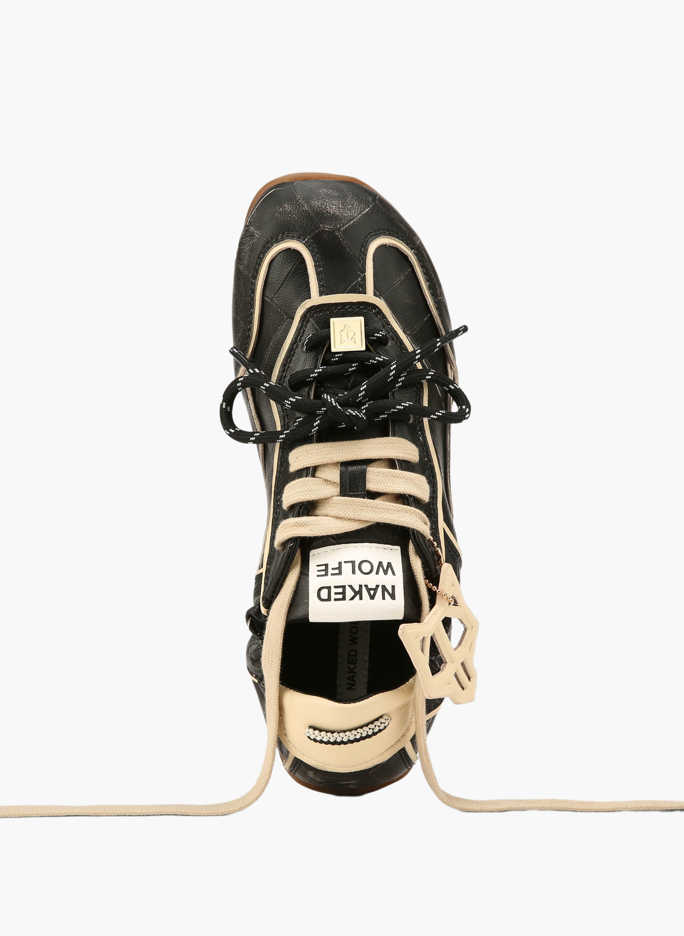 Soul-sneakers van gepatineerd leer met krokodilleneffect NAKED WOLFE Zwart