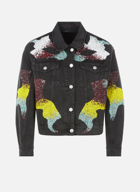 Cropped denim jacket with pearls and crystals MulticolorGERMANIER 