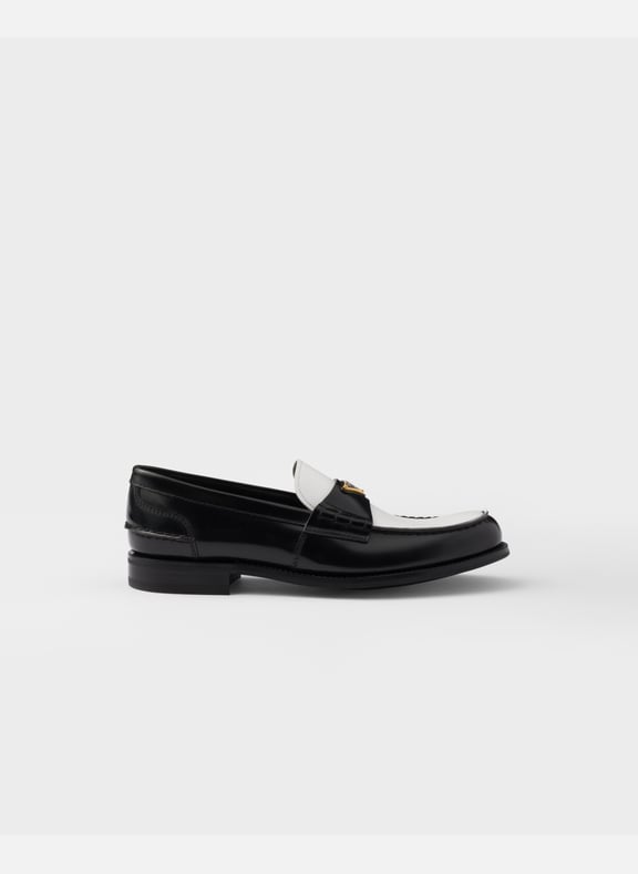 Mocassins en cuir brossé bicolore Noir by PRADA PRADA Mocassins en cuir brossé bicolore Noir